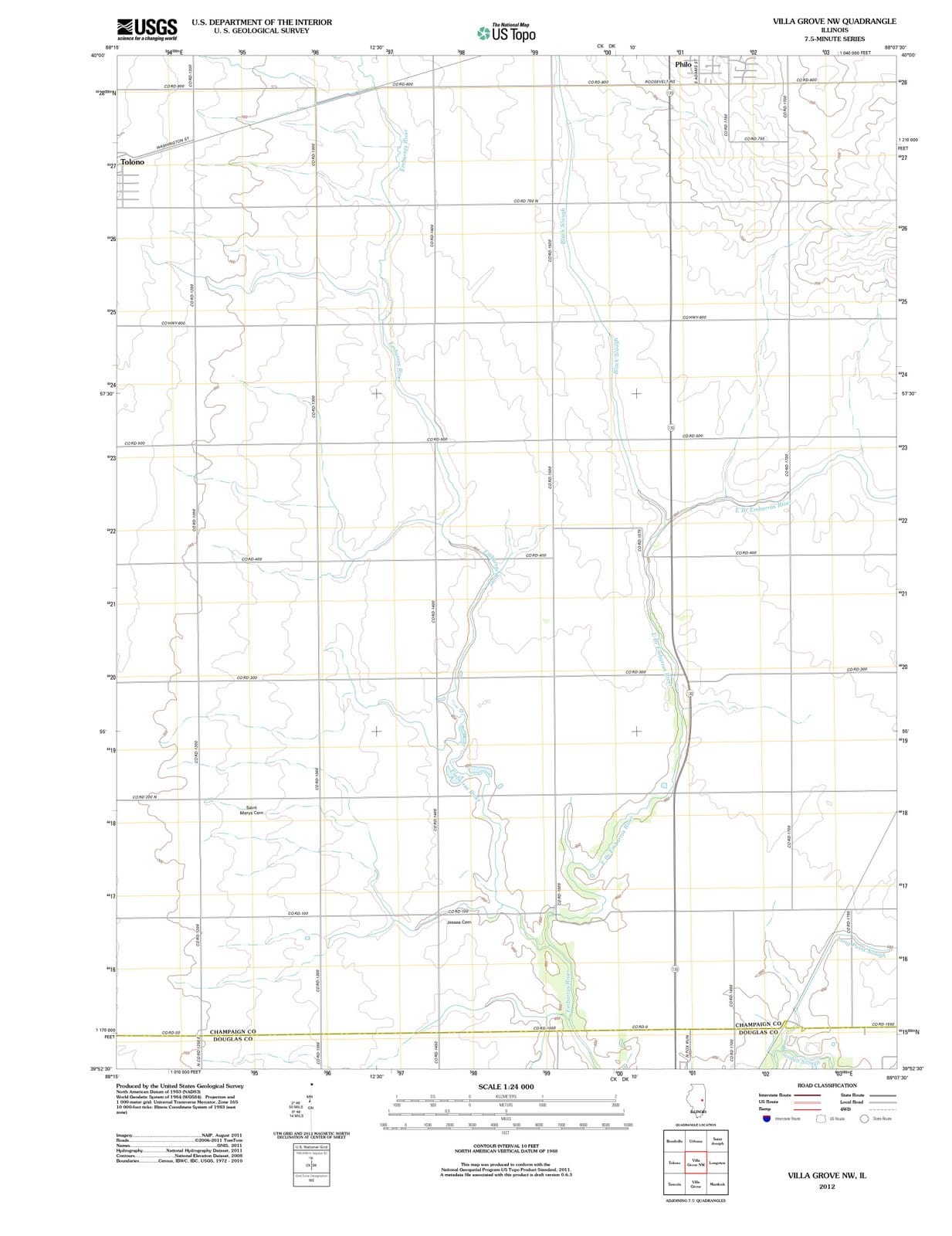 2012 Villa Grove, IL - Illinois - USGS Topographic Map v2