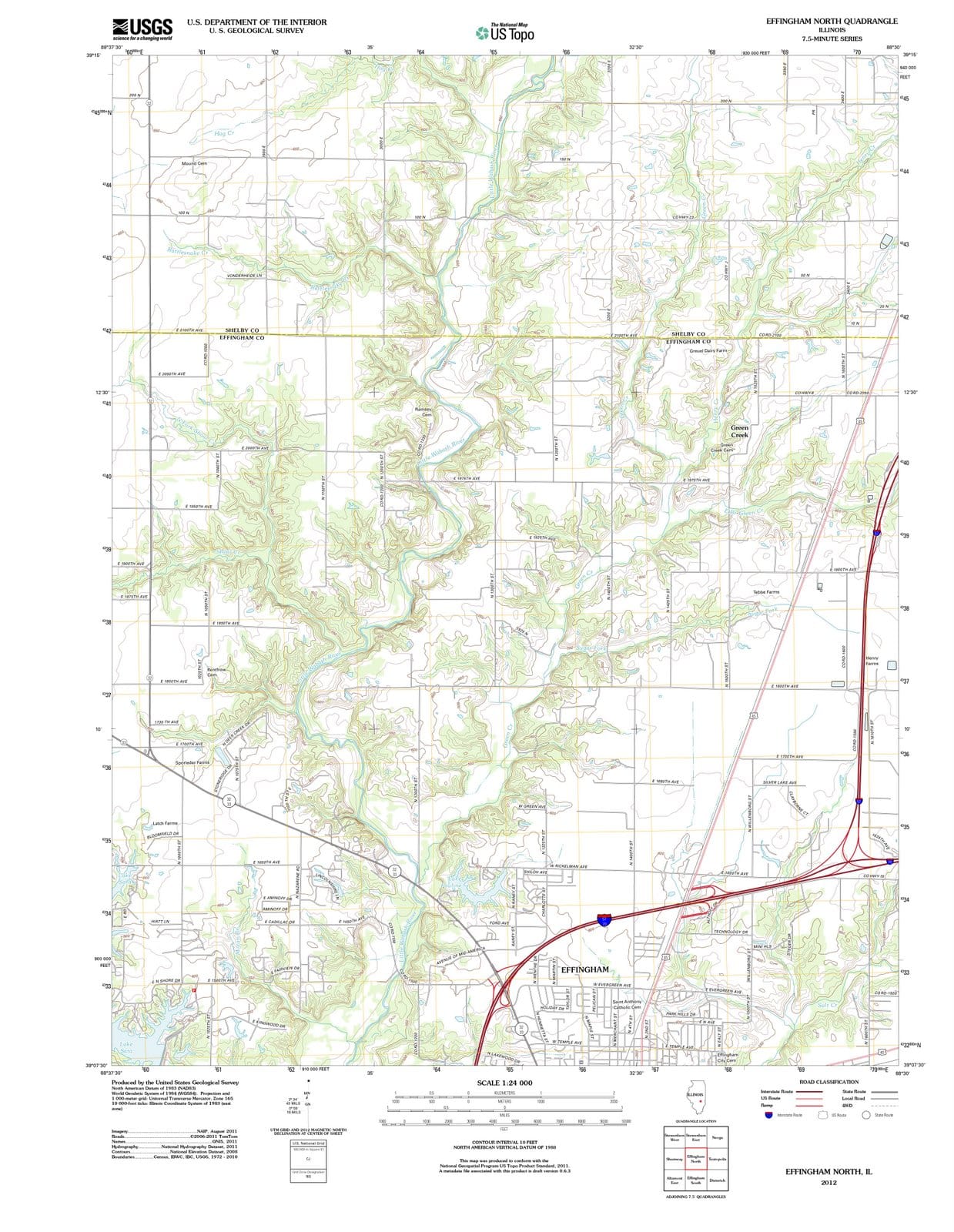 2012 Effingham North, IL - Illinois - USGS Topographic Map