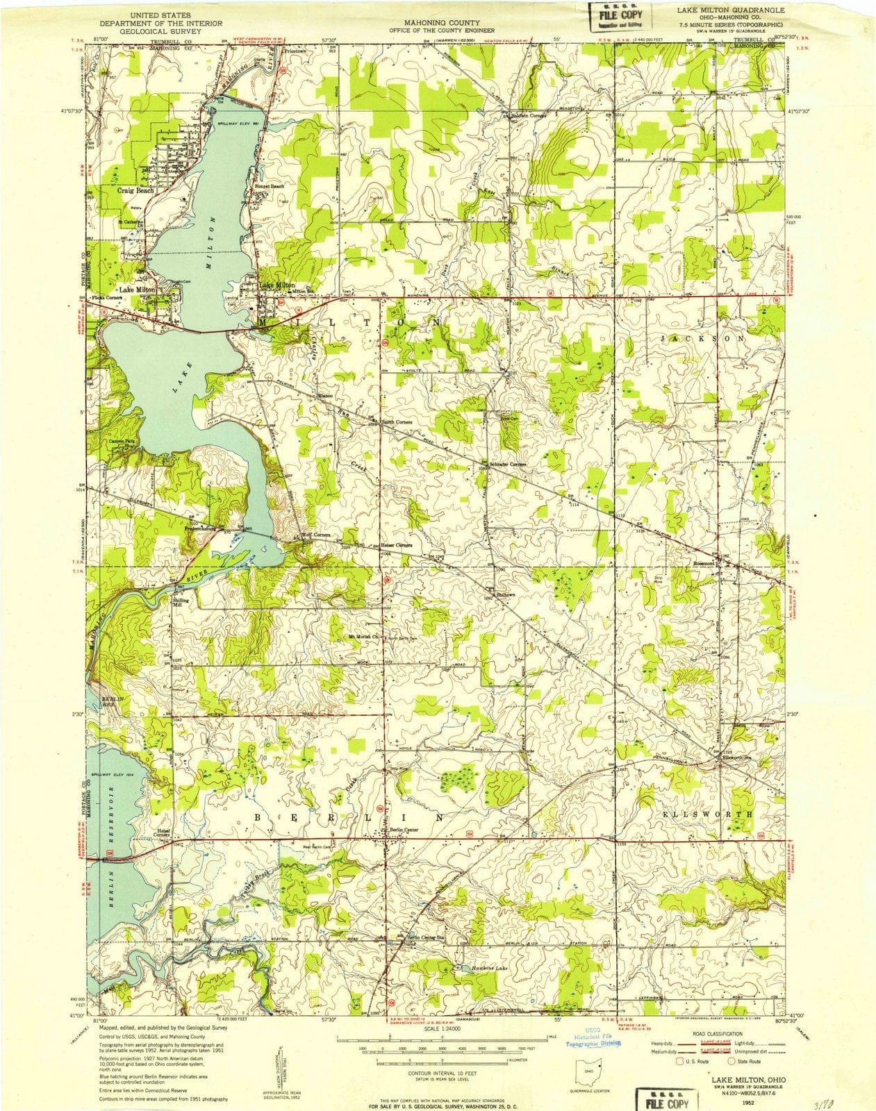 1952 Lake Milton, OH - Ohio - USGS Topographic Map