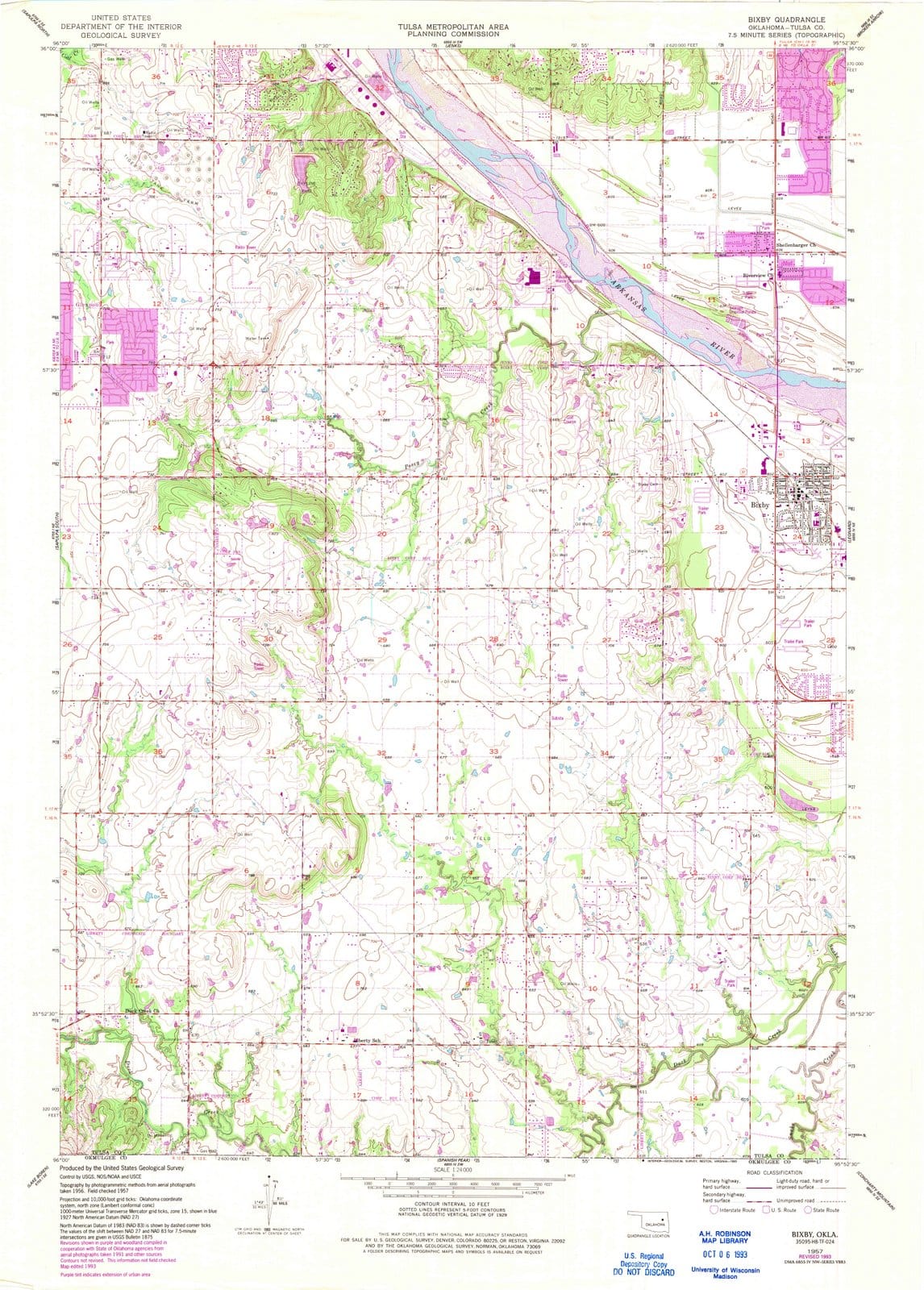 1957 Bixby, OK - Oklahoma - USGS Topographic Map