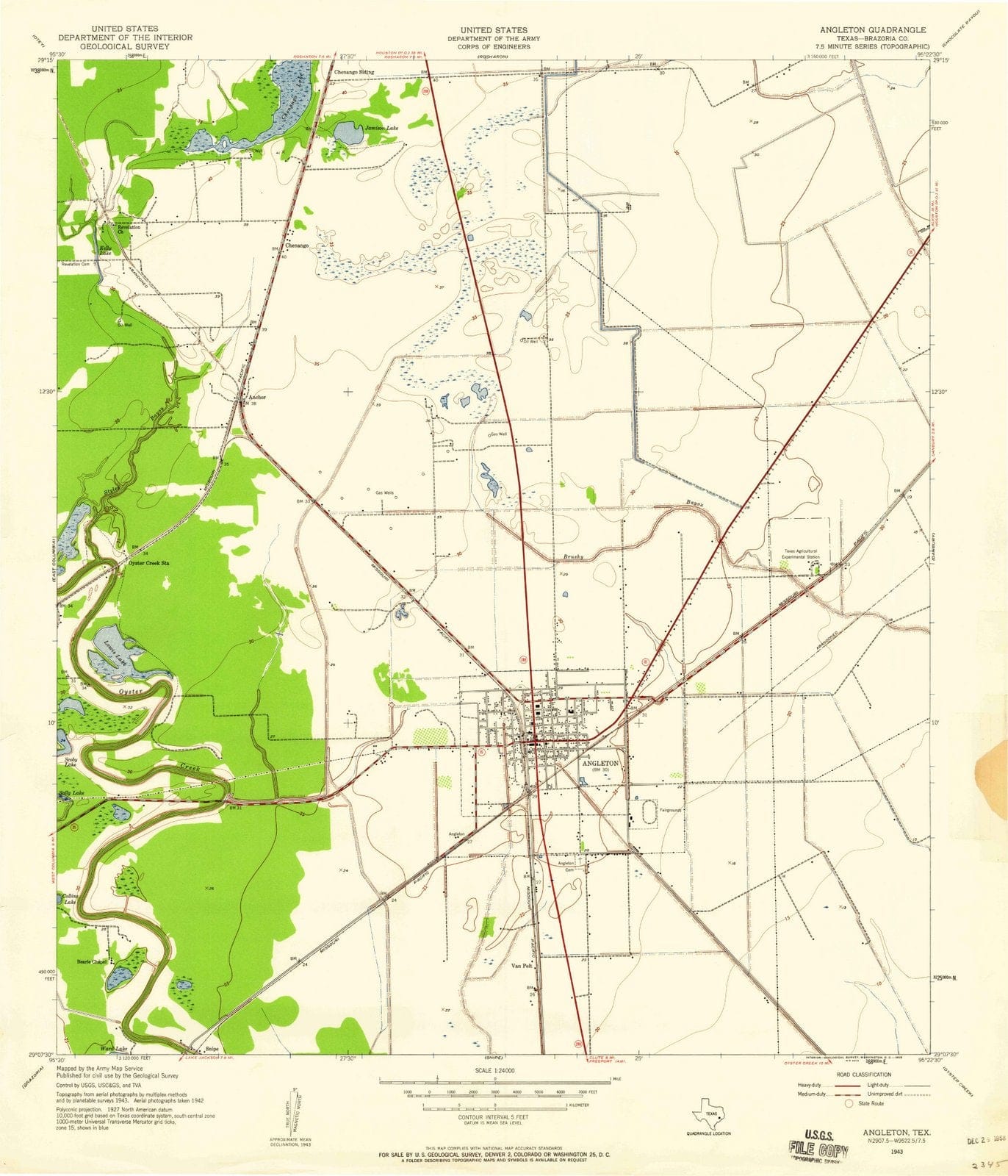 1943 Angleton, TX - Texas - USGS Topographic Map