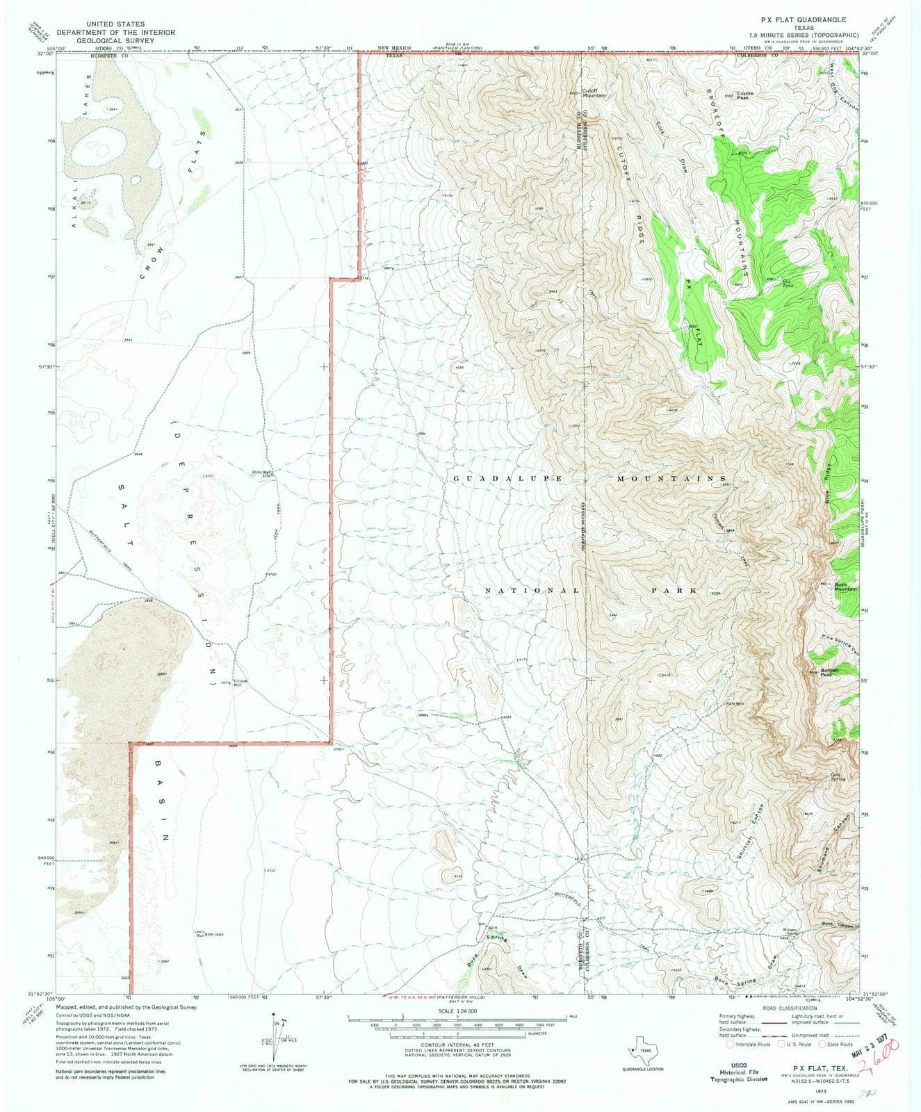 1973 P X Flat, TX - Texas - USGS Topographic Map