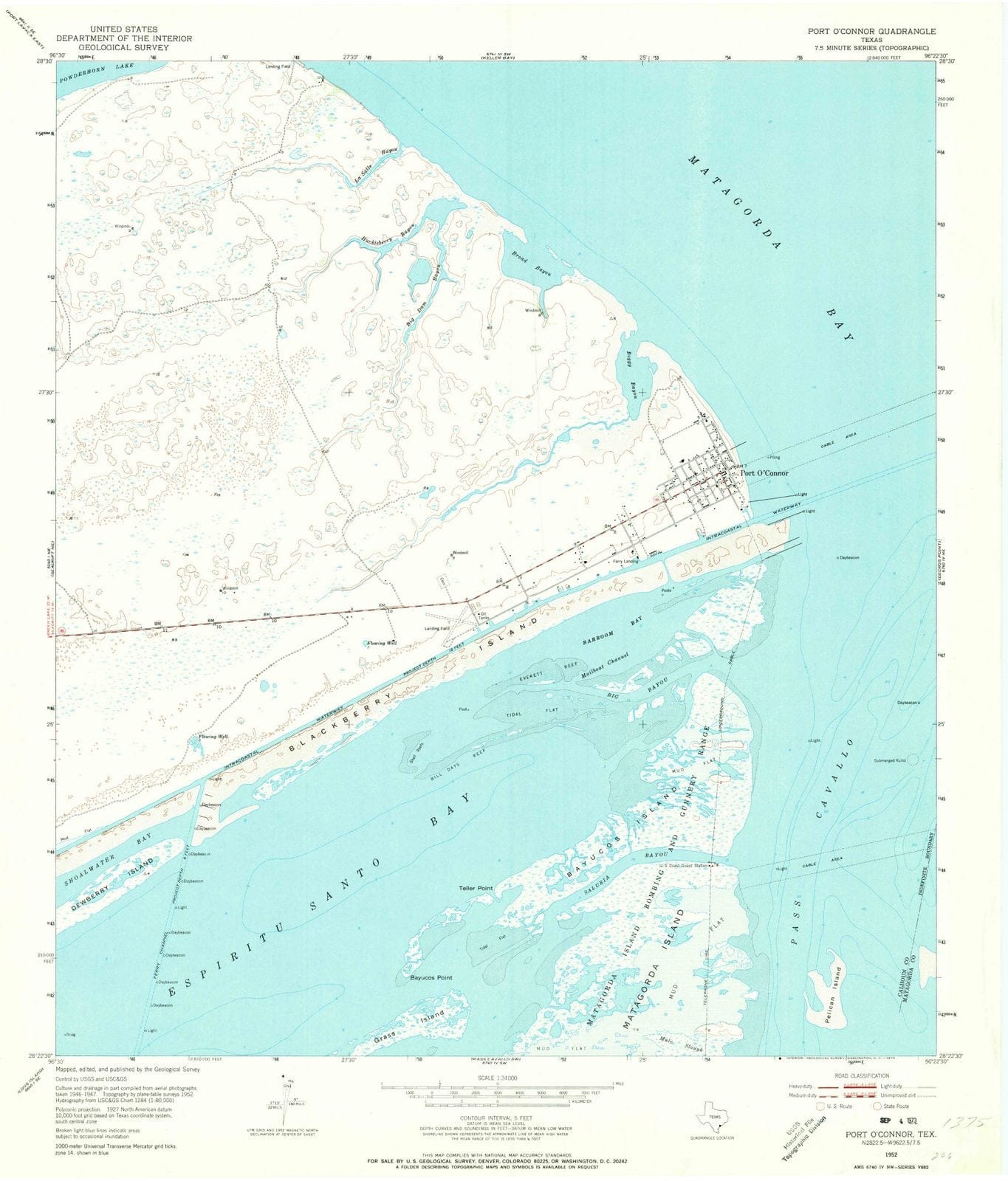 1952 Port O'Connor, TX - Texas - USGS Topographic Map