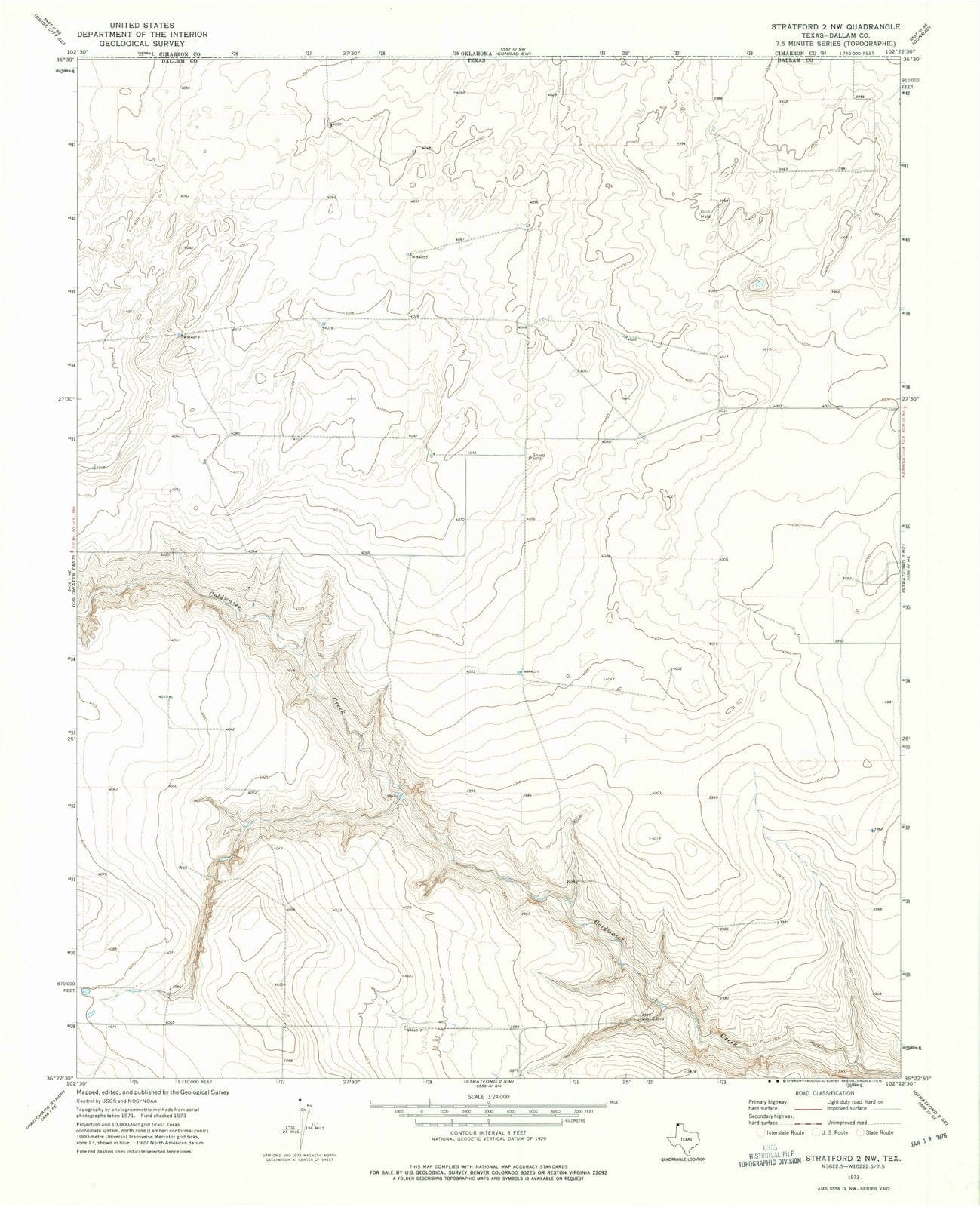 1973 Stratford 2, TX - Texas - USGS Topographic Map v2