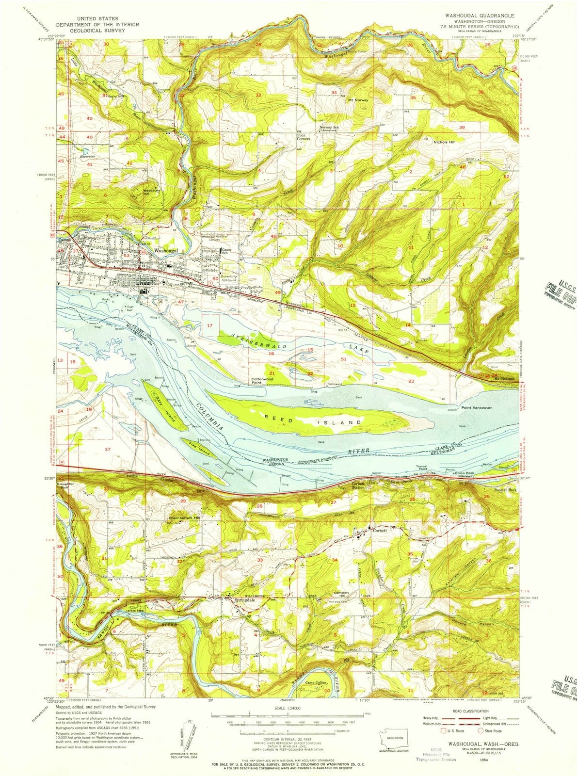 1954 Washougal, WA - Washington - USGS Topographic Map