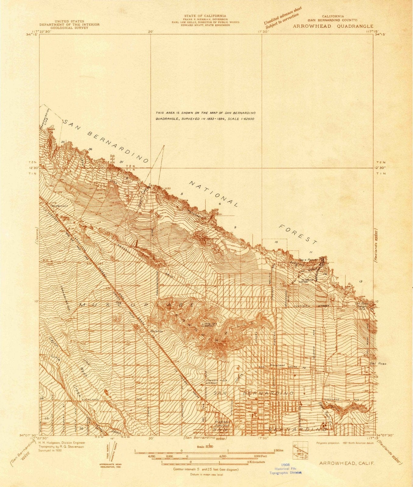 1936 Arrowhead, CA - California - USGS Topographic Map