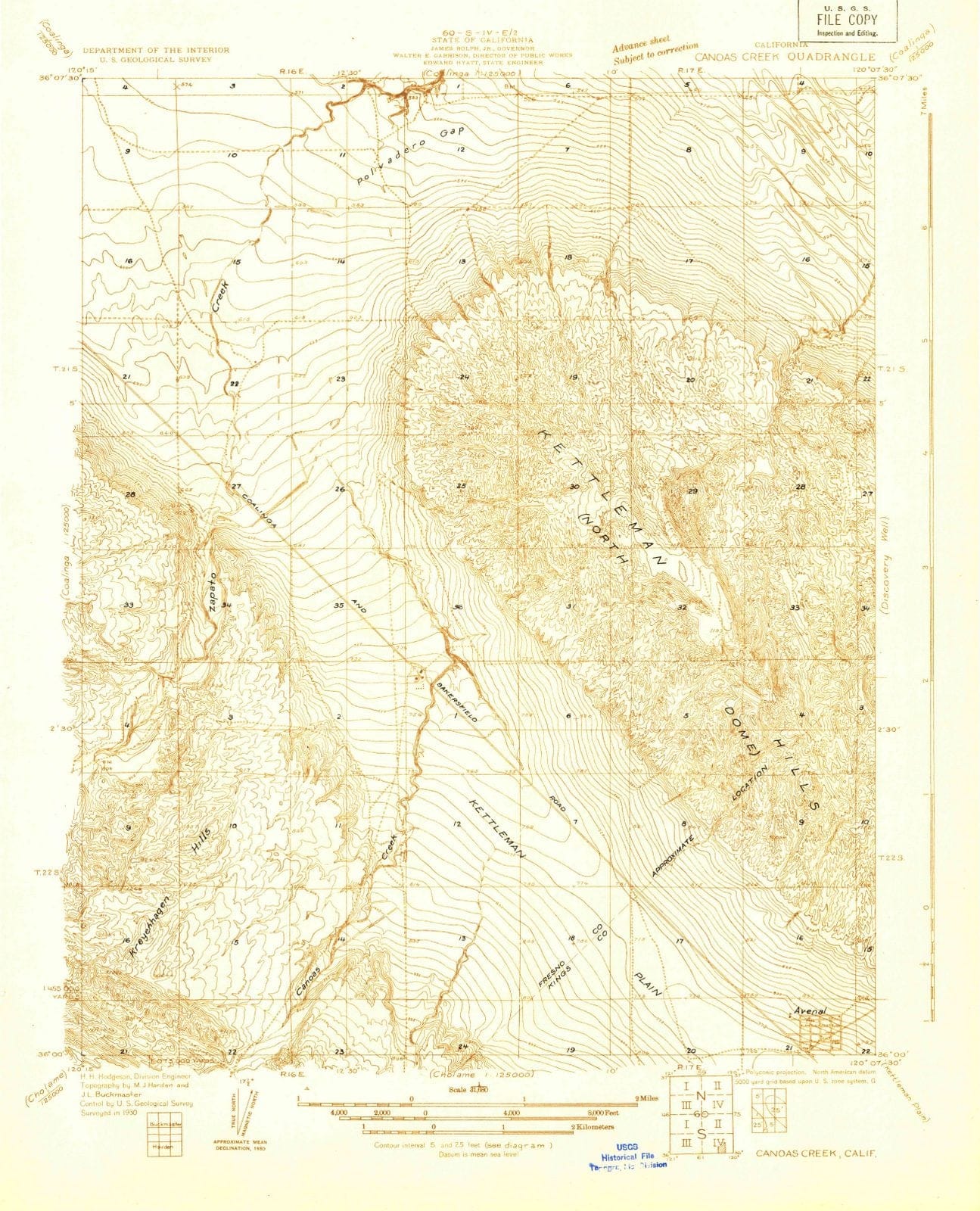 1930 Canoas Creek, CA - California - USGS Topographic Map
