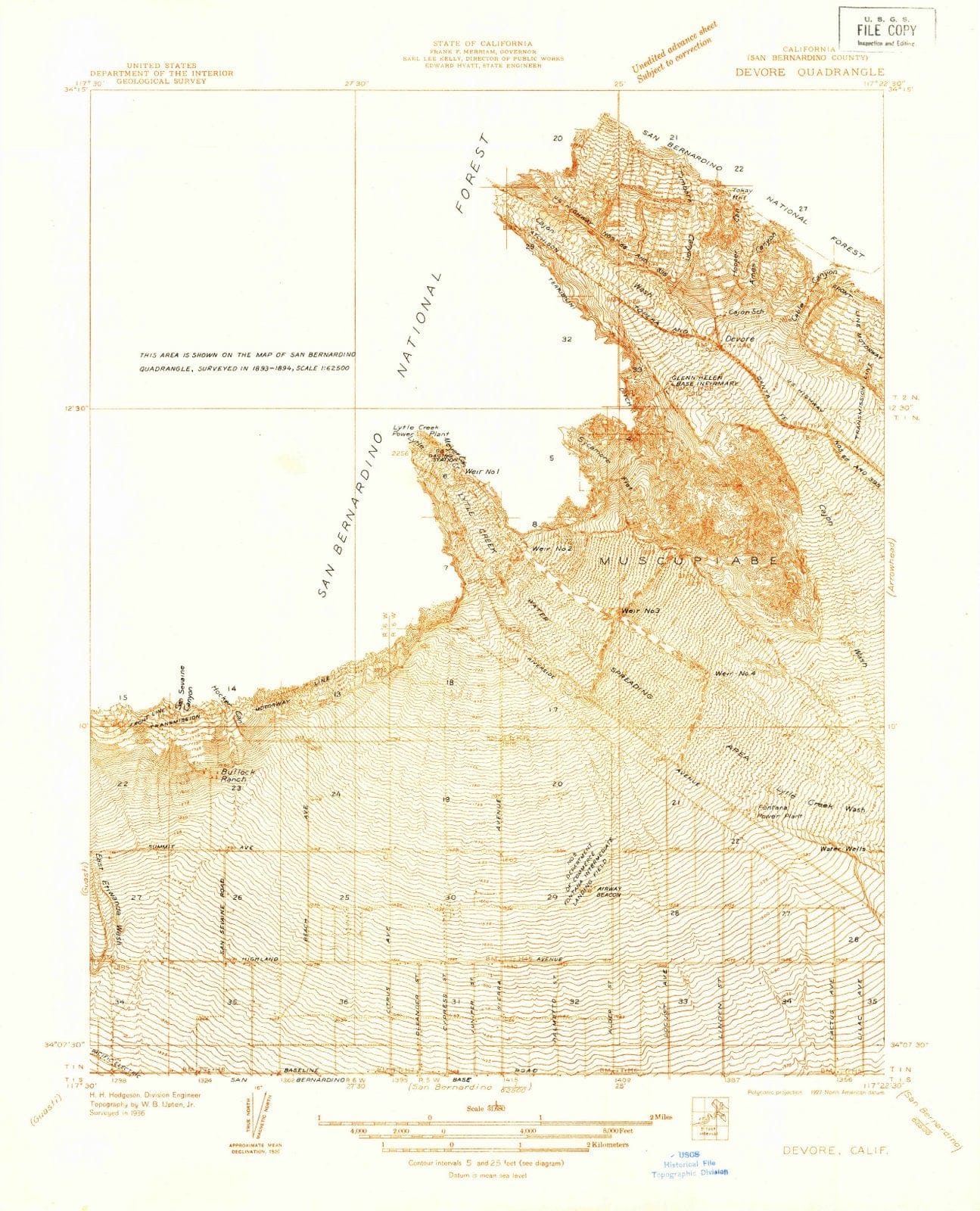 1936 Devore, CA - California - USGS Topographic Map