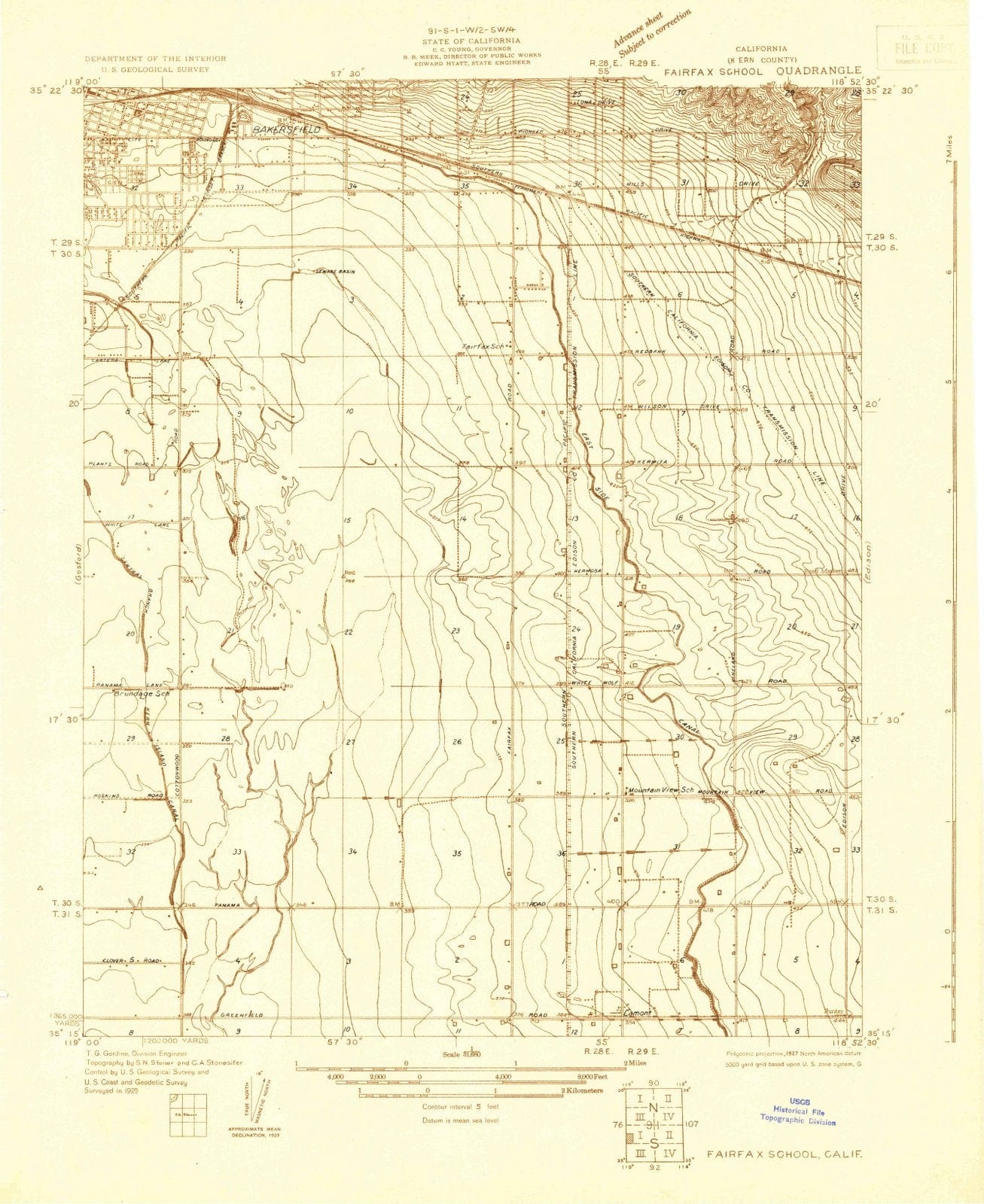 1929 Fairfax School, CA - California - USGS Topographic Map