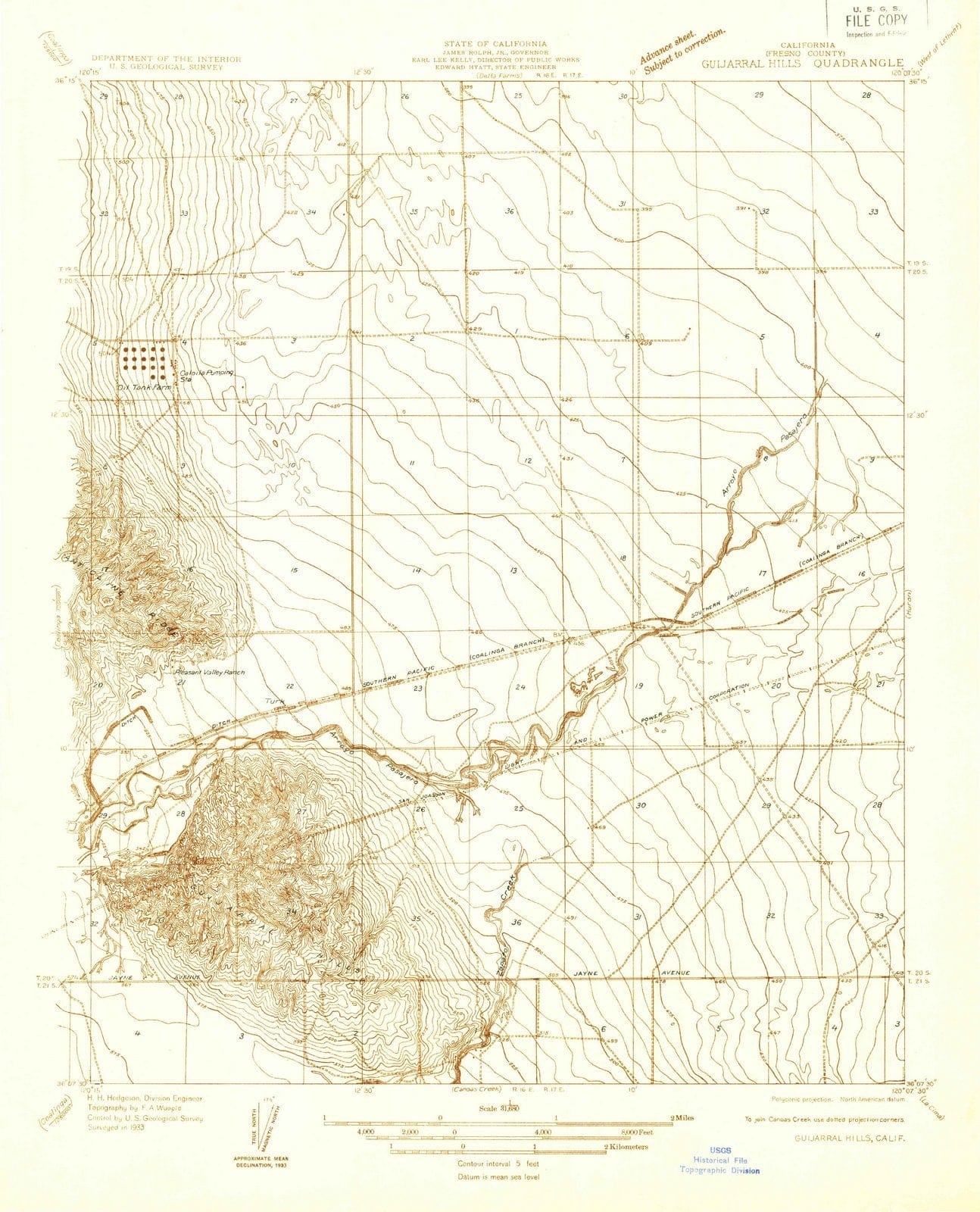 1933 Guijarral Hills, CA - California - USGS Topographic Map