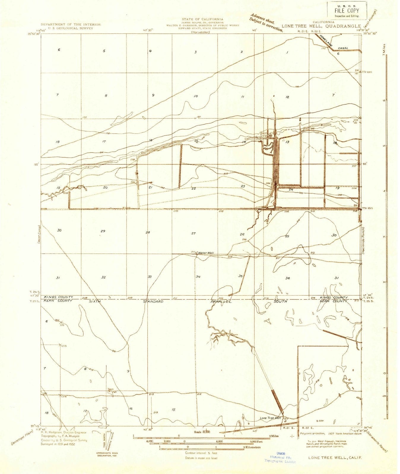 1932 Lone Tree Well, CA - California - USGS Topographic Map