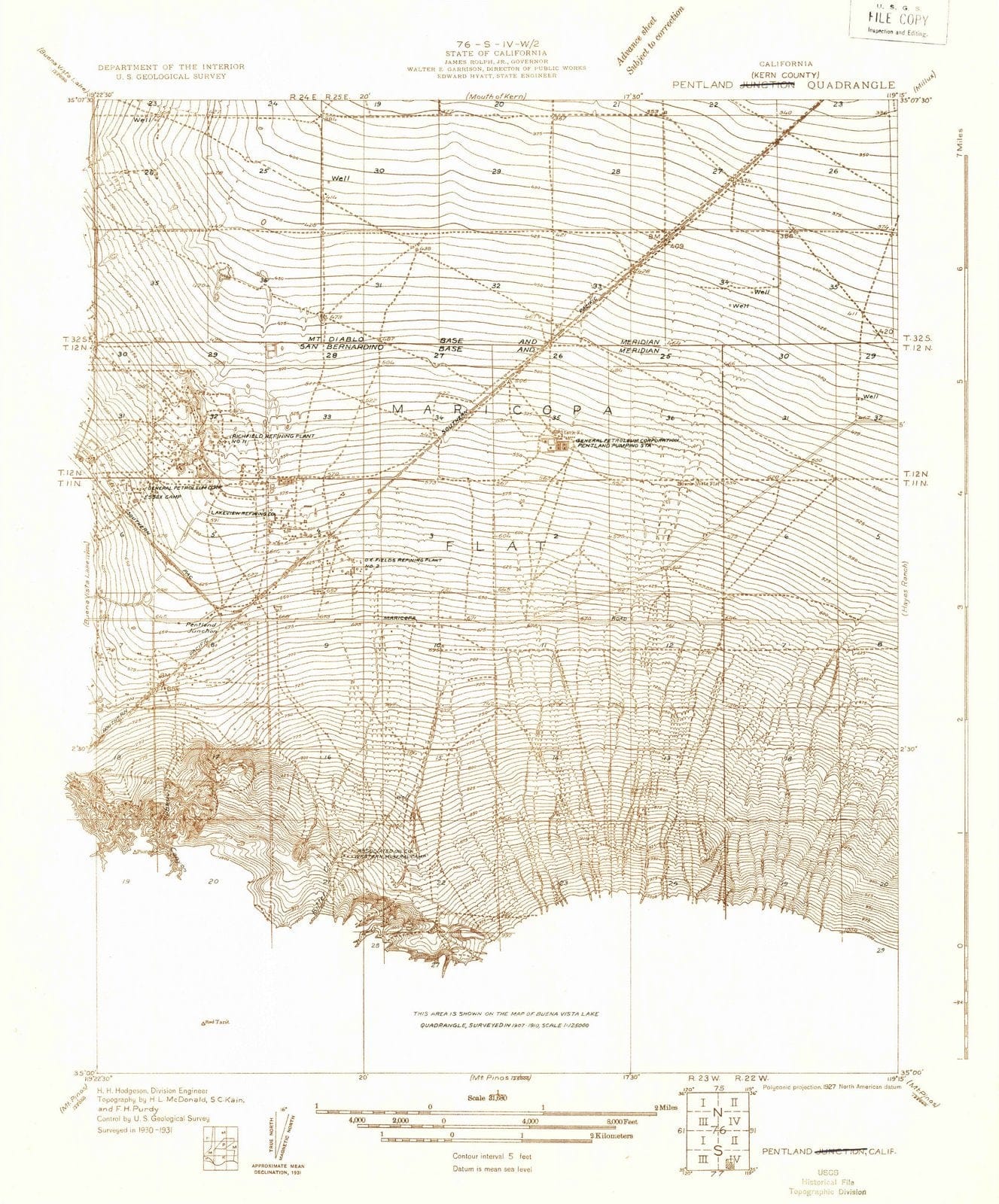 1931 Pentland Junction, CA - California - USGS Topographic Map