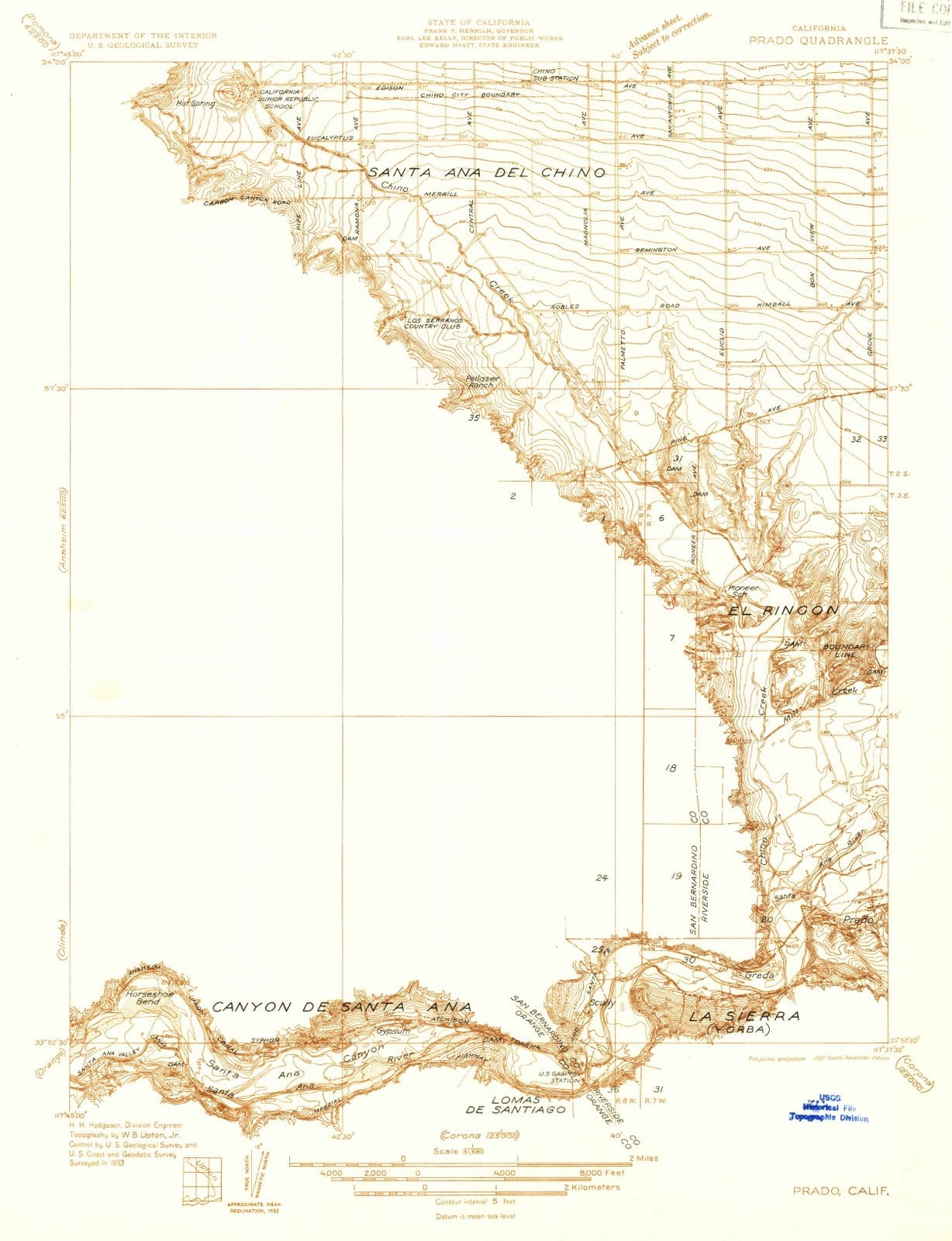 1933 Prado, CA - California - USGS Topographic Map