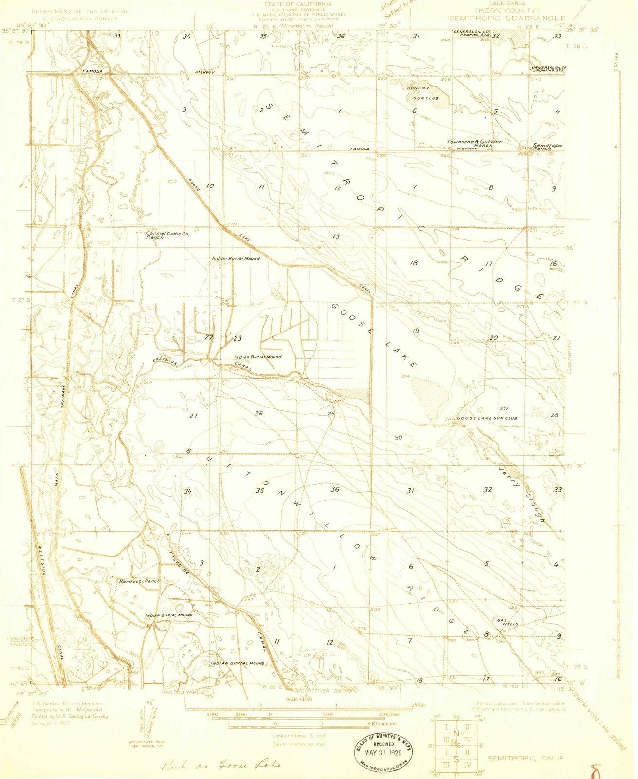 1927 Semitropic, CA - California - USGS Topographic Map
