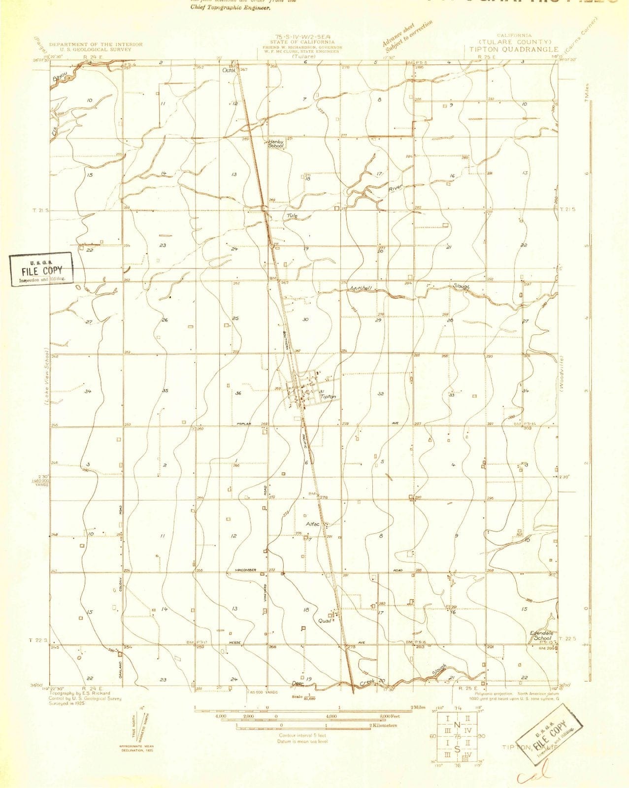 1925 Tipton, CA - California - USGS Topographic Map