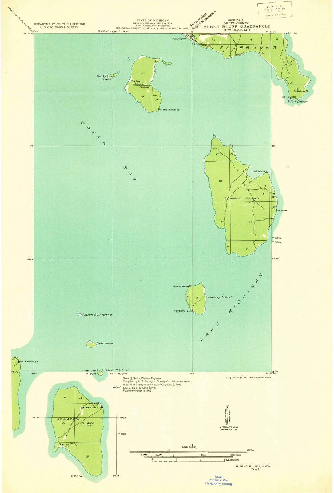 1932 Burnt Bluff, MI - Michigan - USGS Topographic Map v3