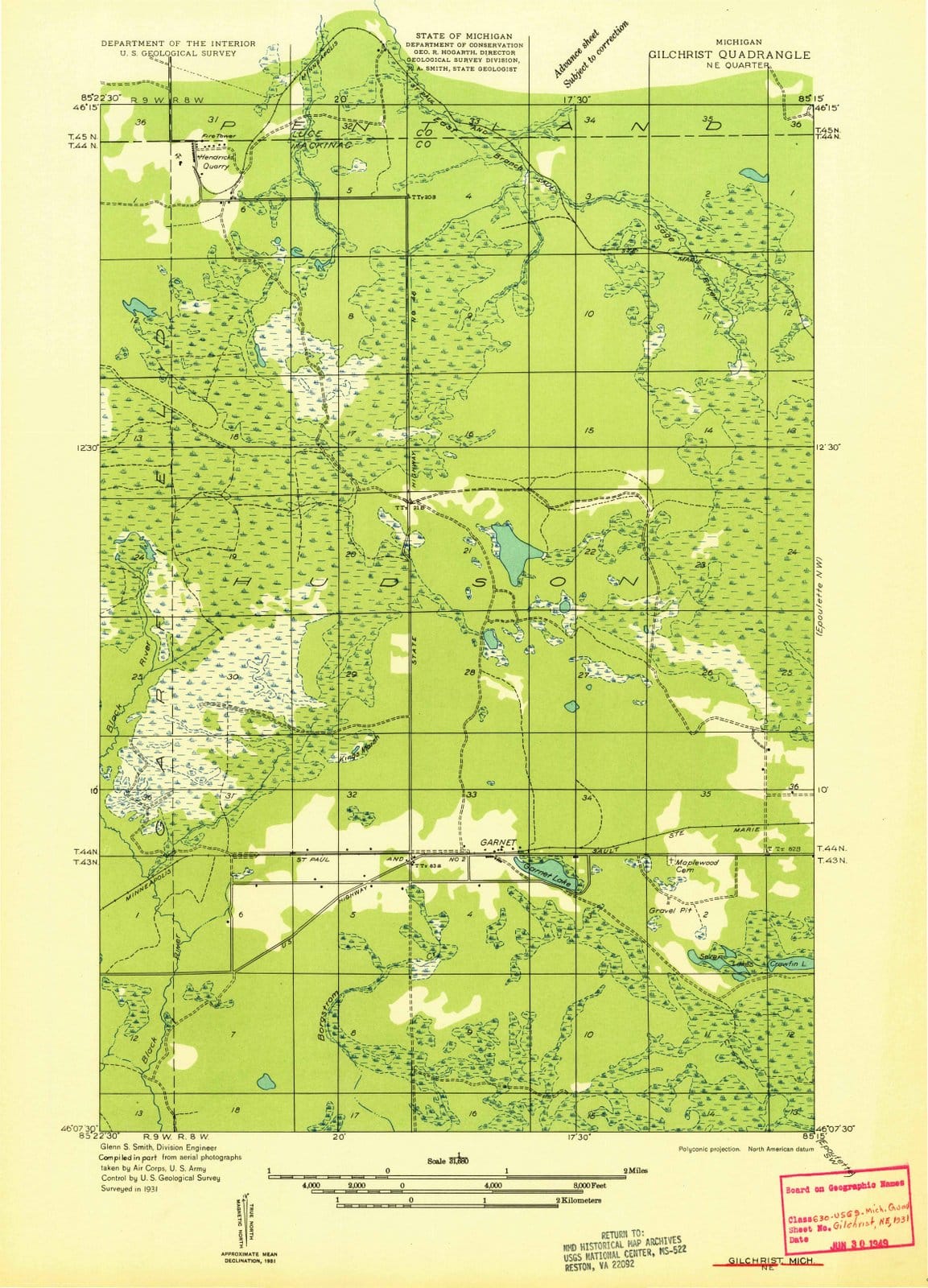 1931 Gilchrist, MI - Michigan - USGS Topographic Map