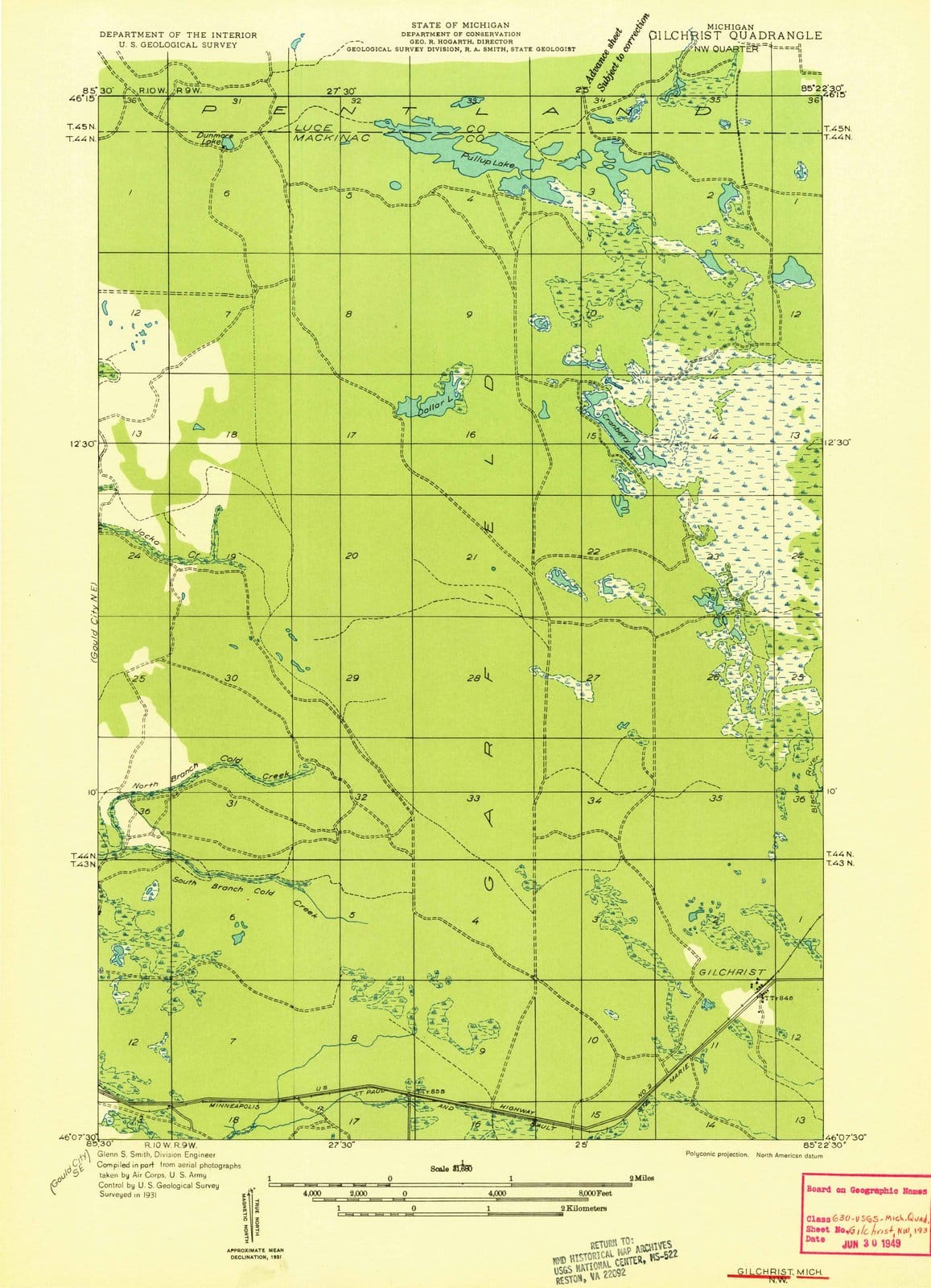 1931 Gilchrist, MI - Michigan - USGS Topographic Map v2