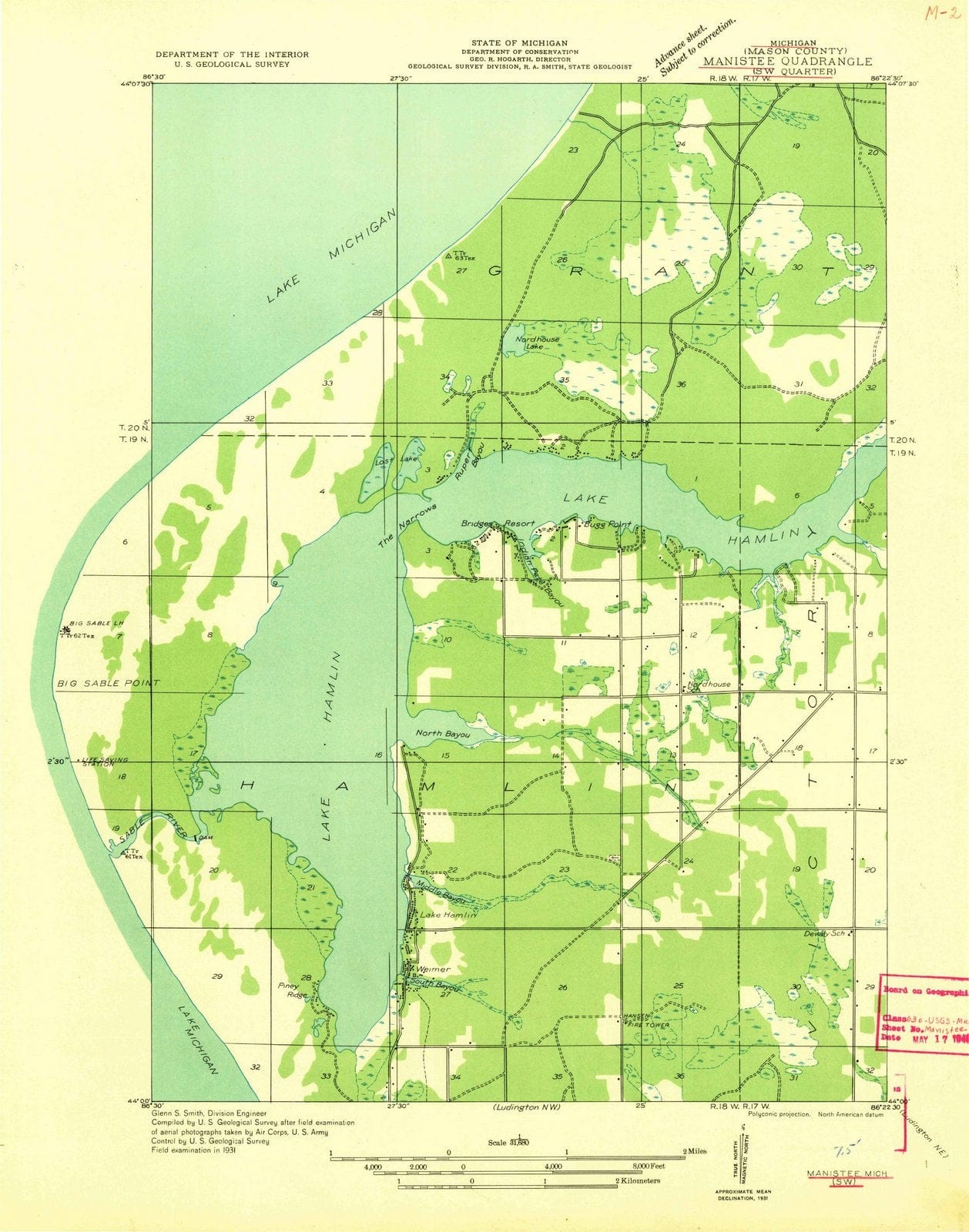 1931 Manistee, MI - Michigan - USGS Topographic Map