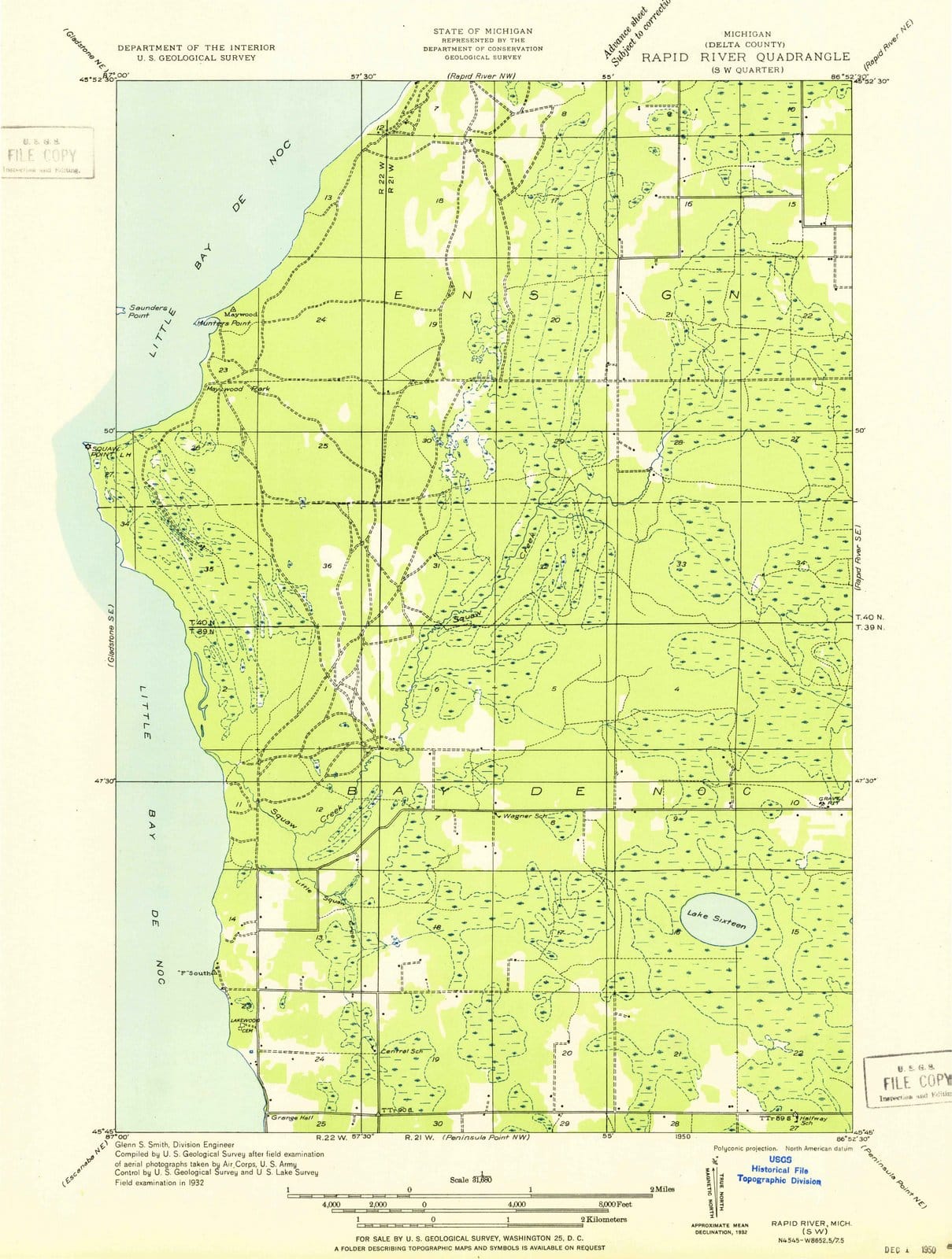 1932 Rapid River, MI - Michigan - USGS Topographic Map v2