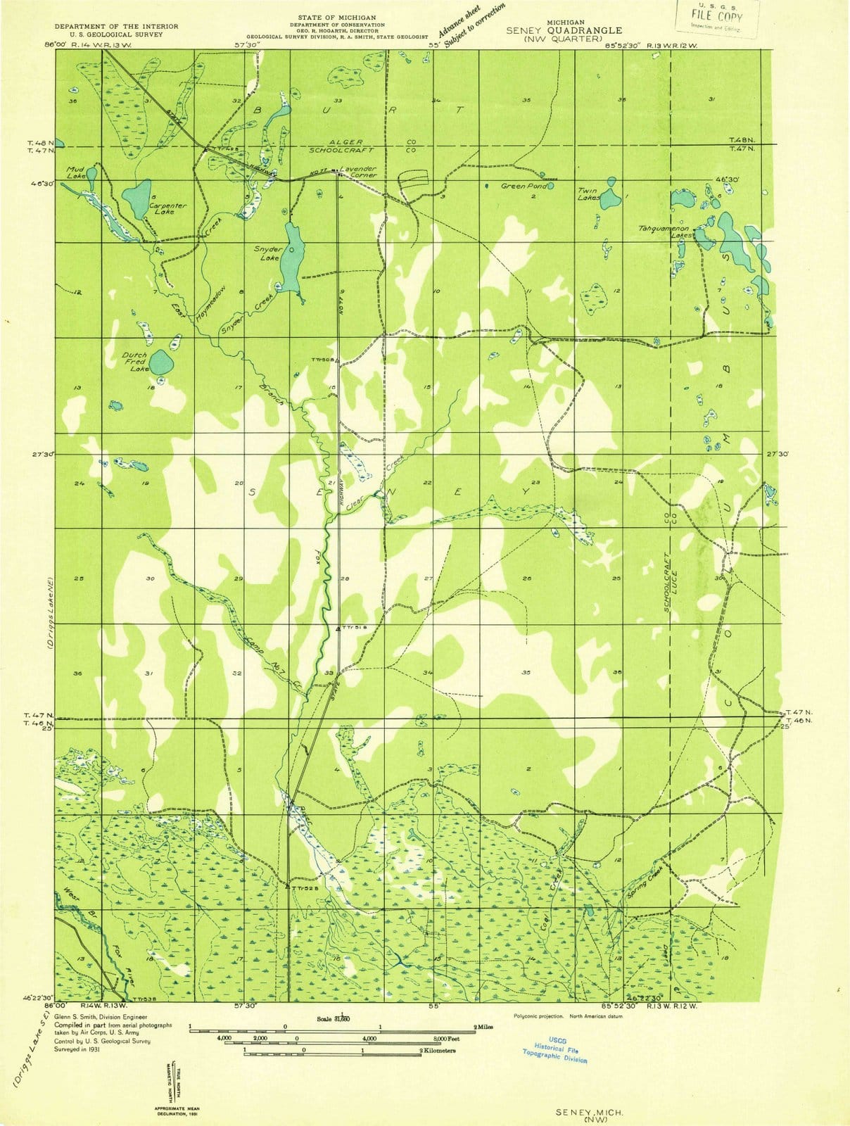 1931 Seney, MI - Michigan - USGS Topographic Map