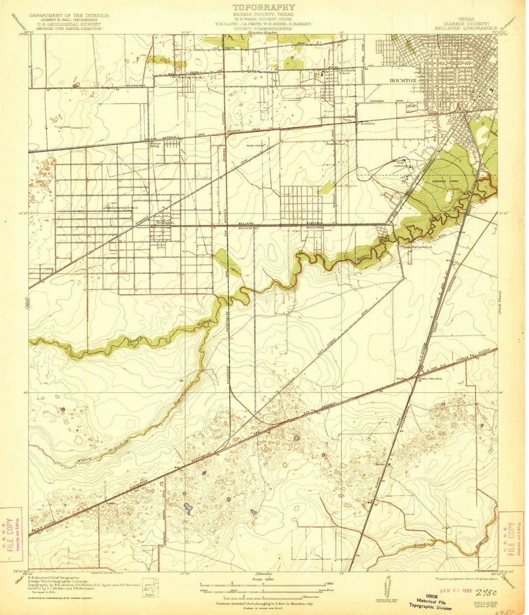 1921 Bellaire, TX - Texas - USGS Topographic Map