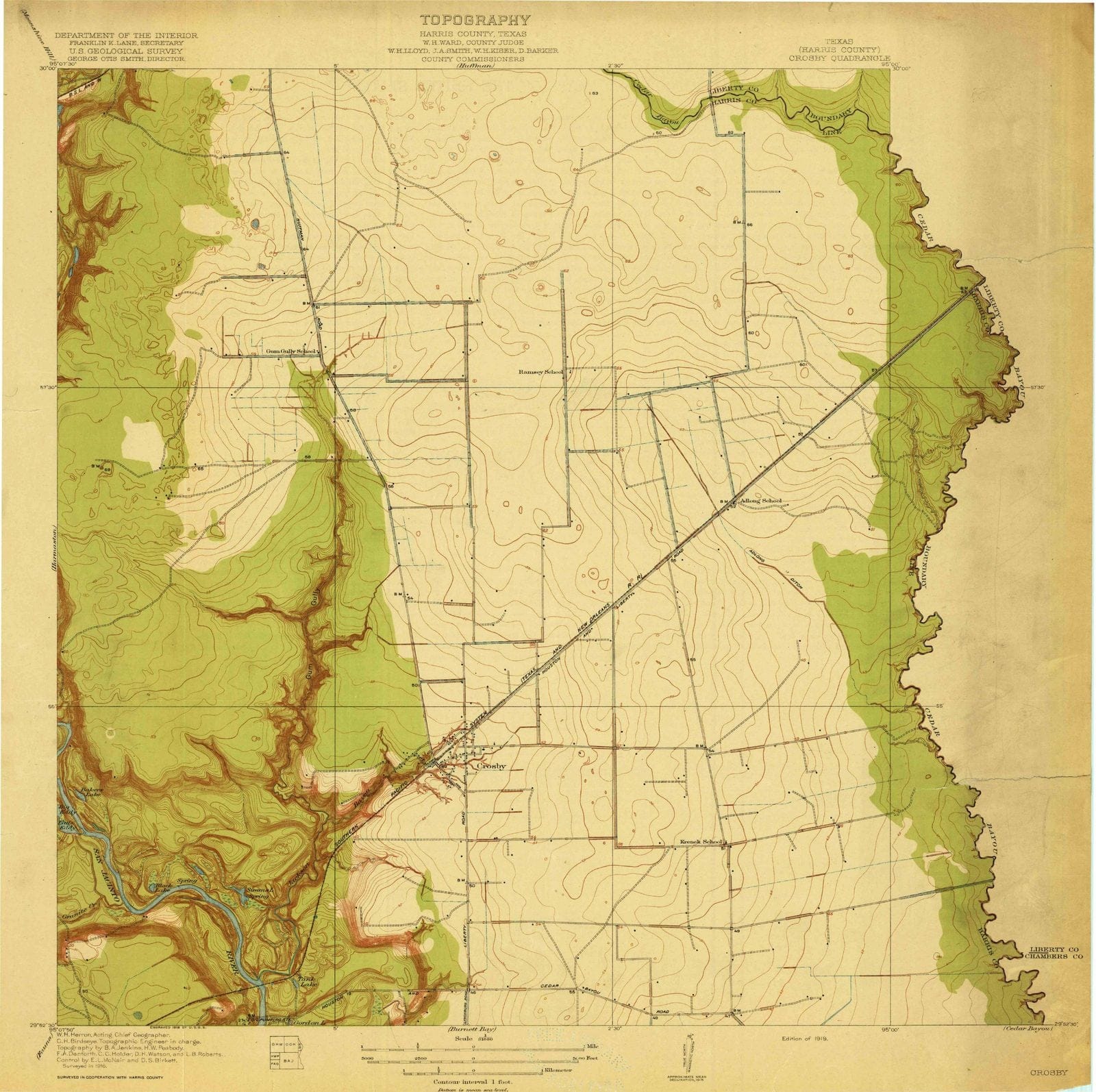 1919 Crosby, TX - Texas - USGS Topographic Map