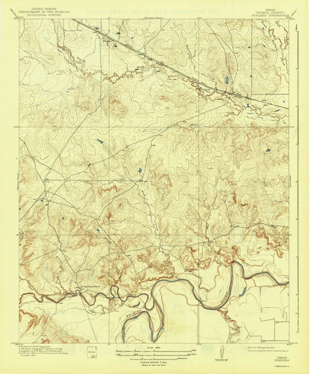 1919 Fowlkes, TX - Texas - USGS Topographic Map