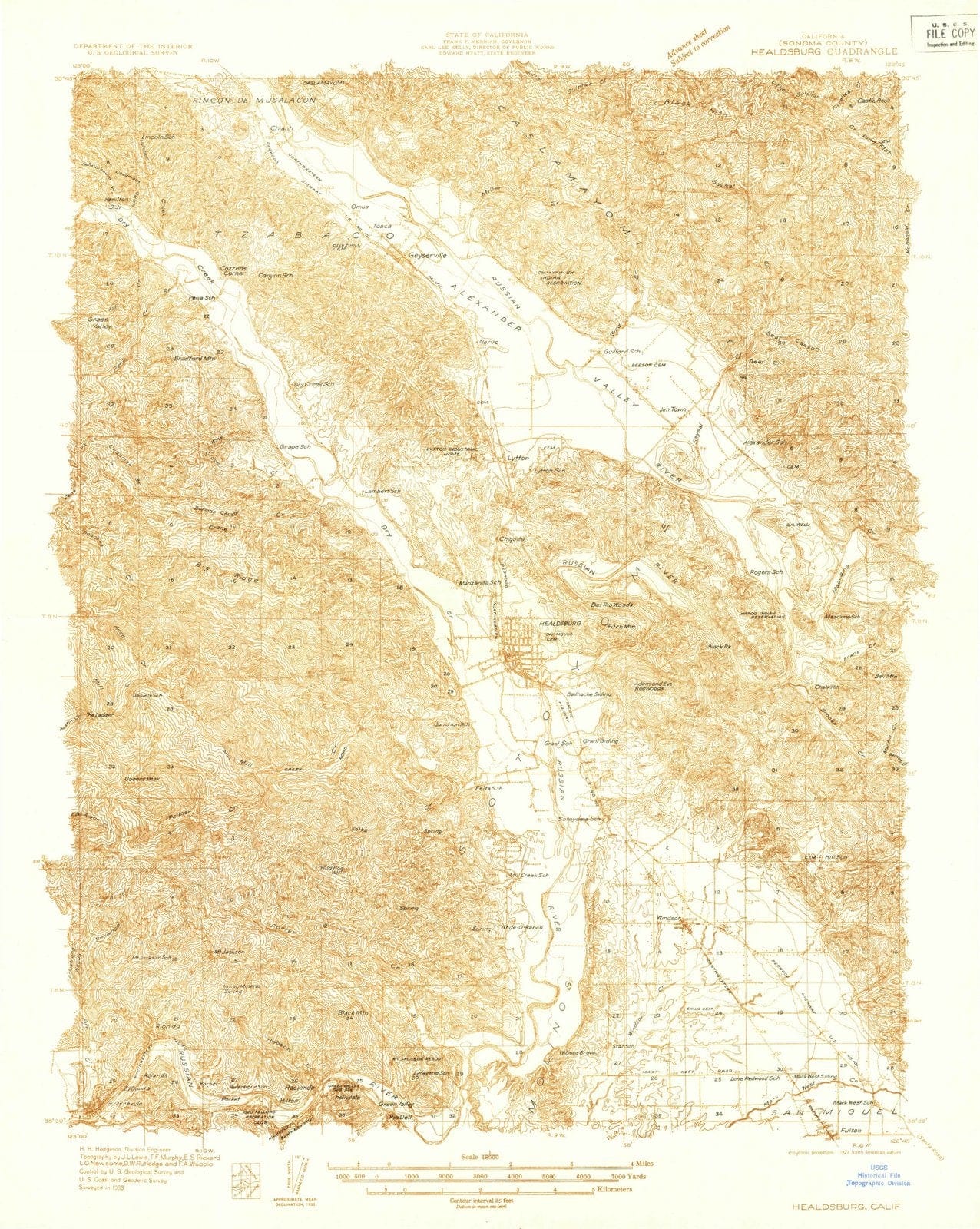 1933 Healdsburg, CA - California - USGS Topographic Map