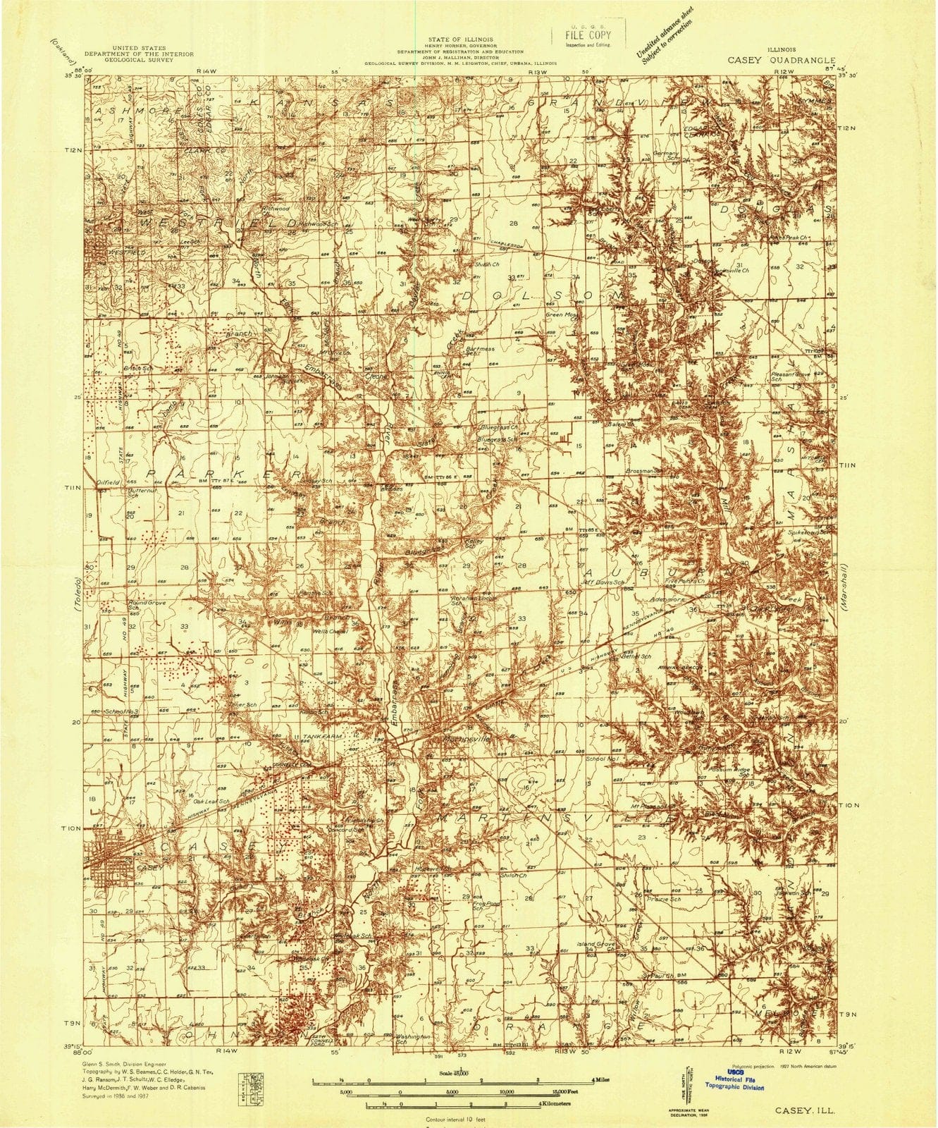 1936 Casey, IL - Illinois - USGS Topographic Map