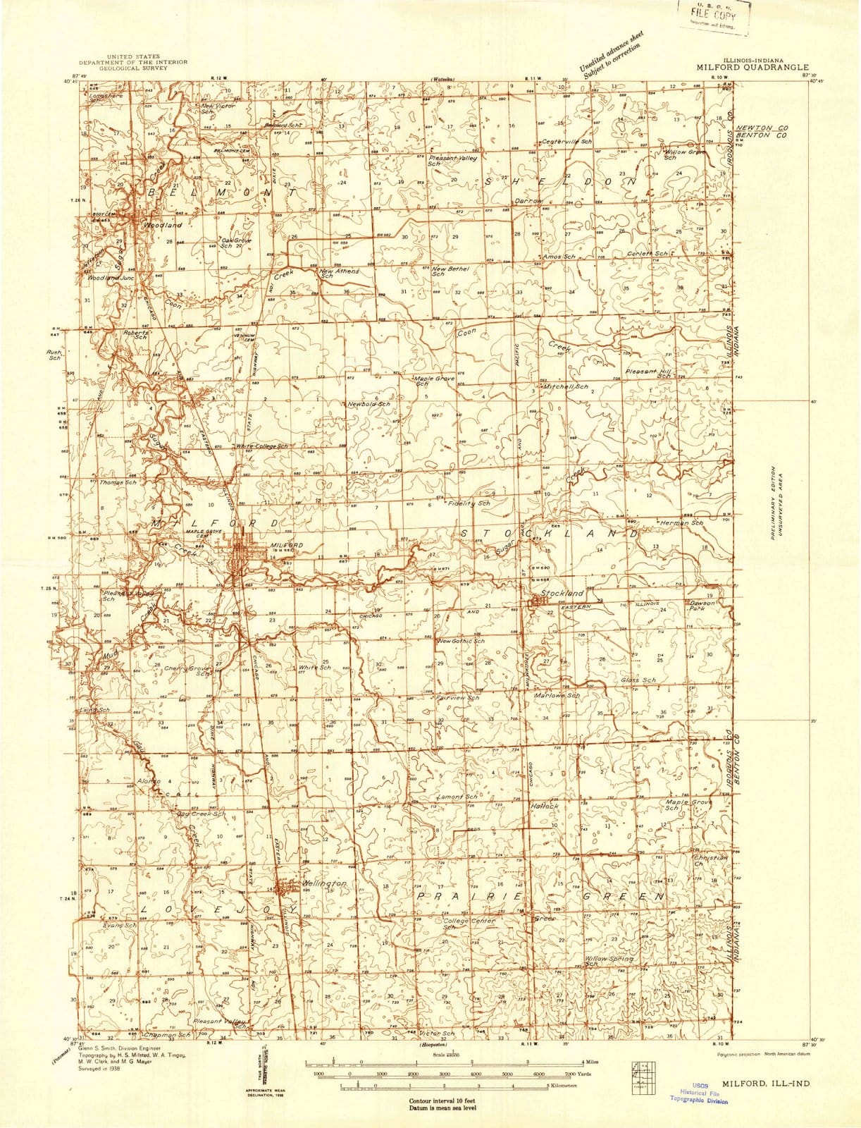1938 Milford, IL - Illinois - USGS Topographic Map
