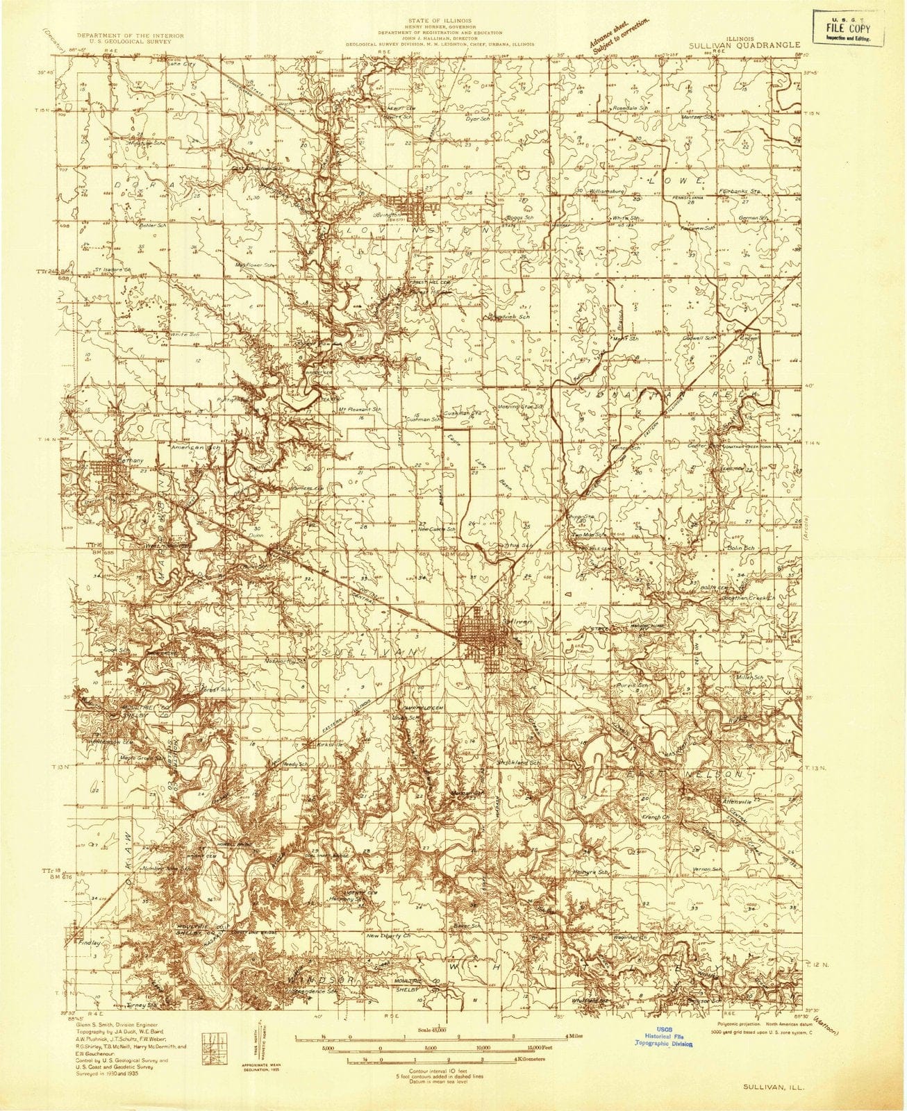 1935 Sullivan, IL - Illinois - USGS Topographic Map v2