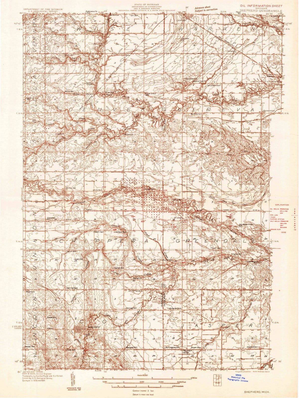 1930 Shepherd, MI - Michigan - USGS Topographic Map v2