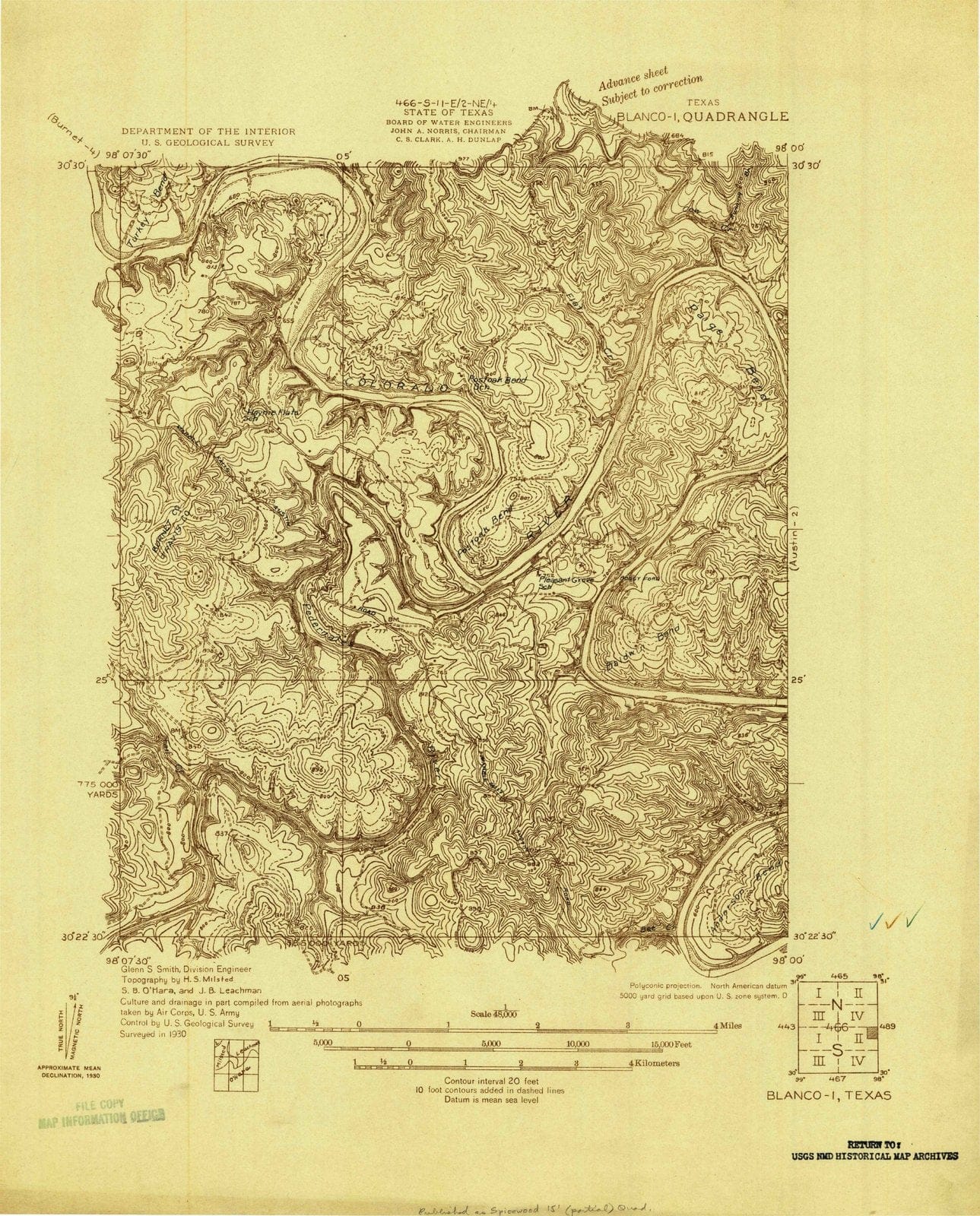 1930 Blanco, TX - Texas - USGS Topographic Map