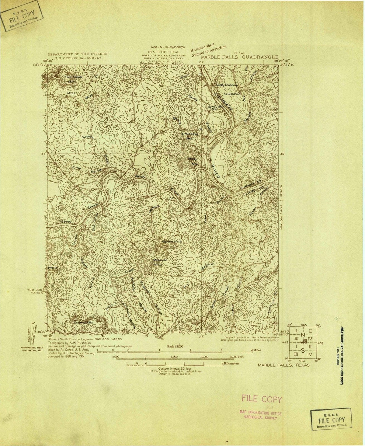 1931 Marble Falls, TX - Texas - USGS Topographic Map