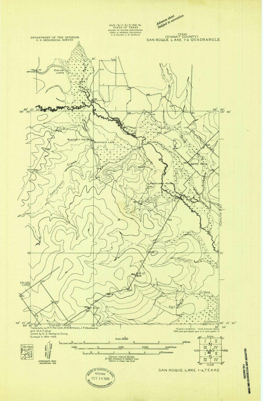 1925 San Roque Lake 1, TX - Texas - USGS Topographic Map