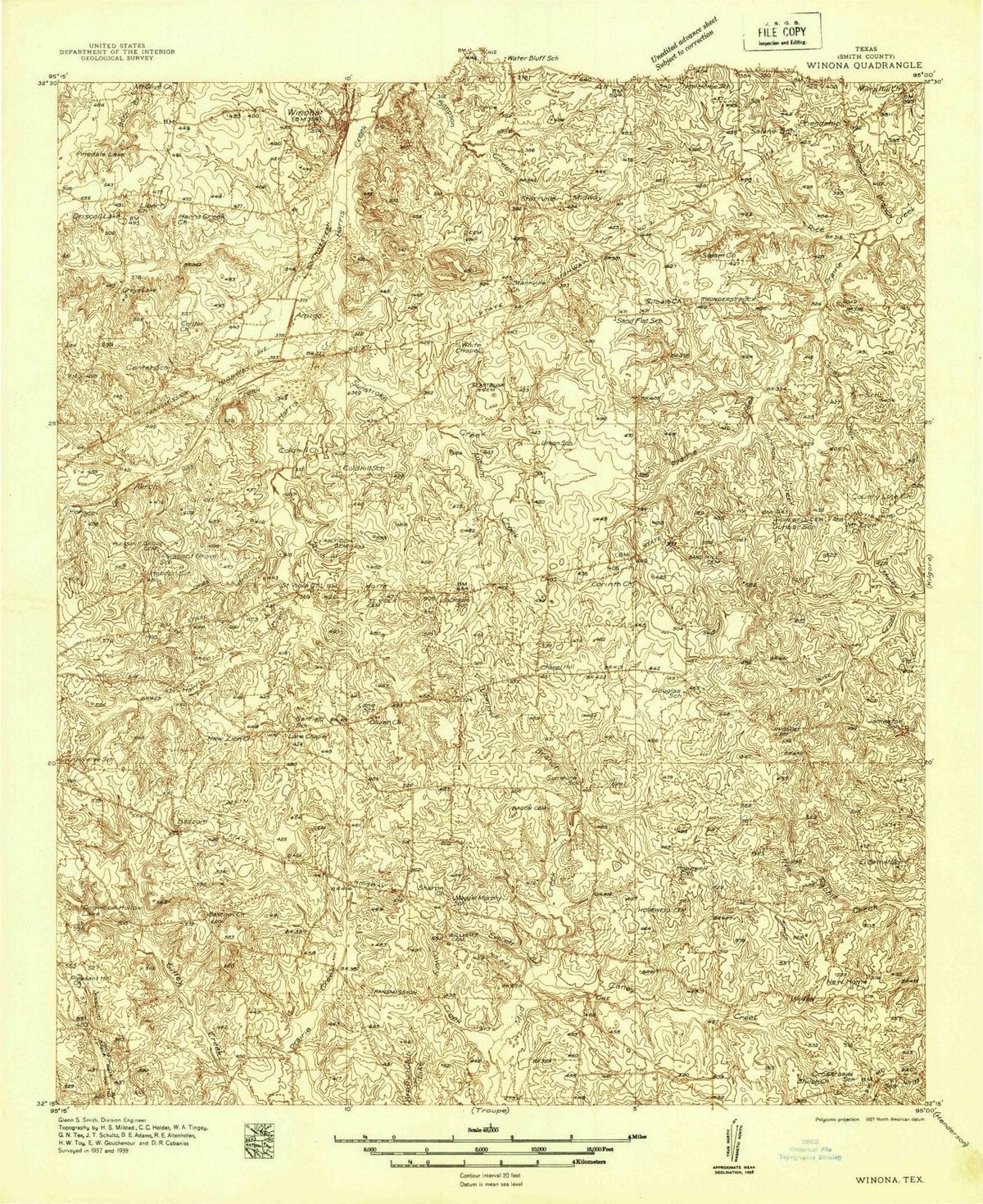 1938 Winona, TX - Texas - USGS Topographic Map