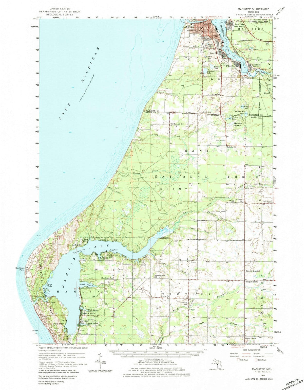 1958 Manistee, MI - Michigan - USGS Topographic Map