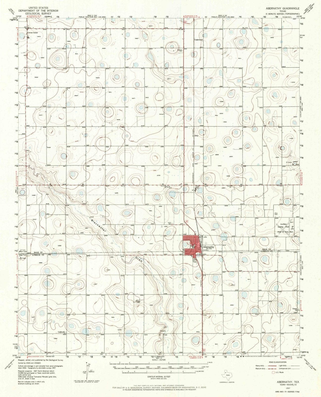 1957 Abernathy, TX - Texas - USGS Topographic Map