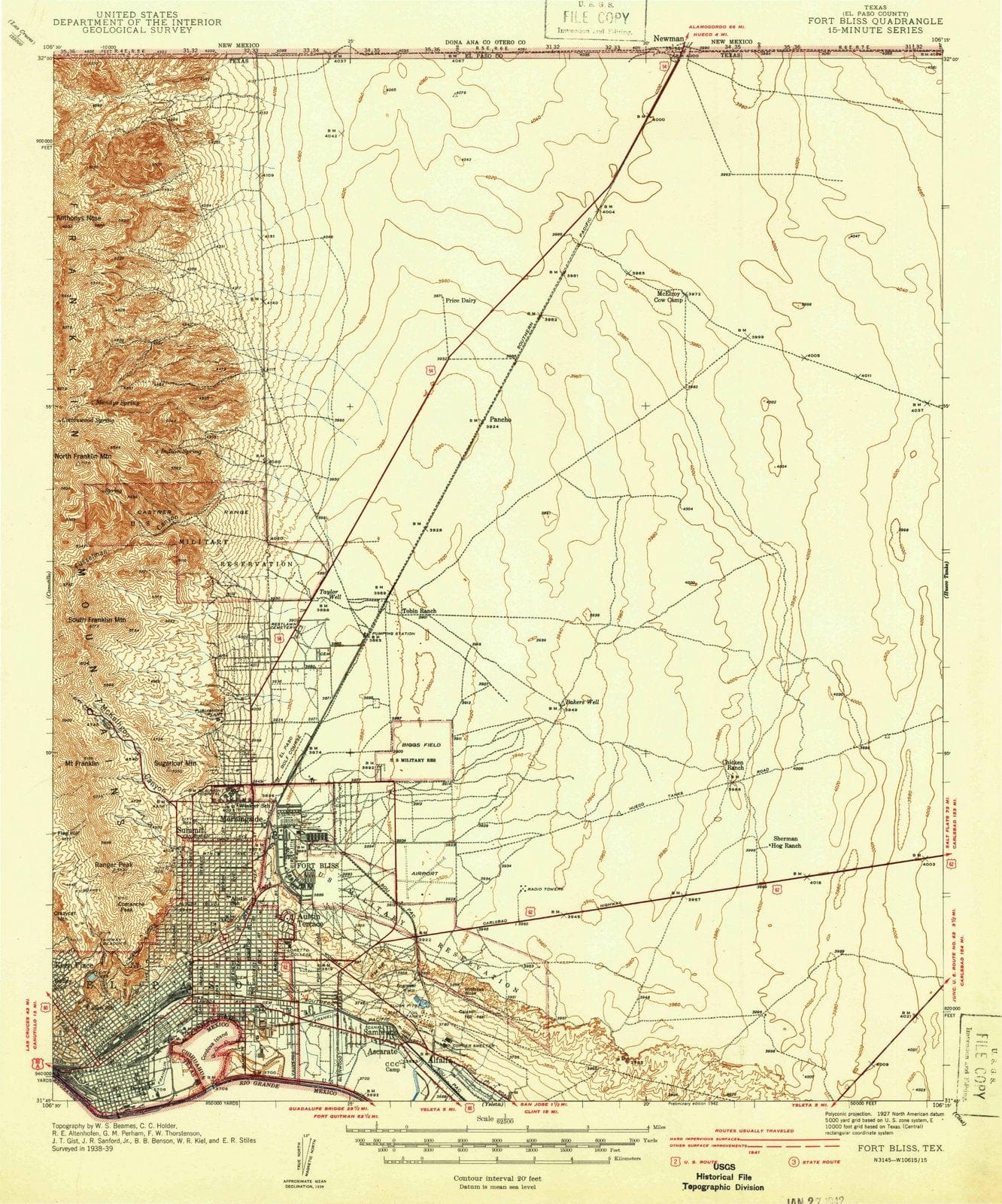 1942 Fort Bliss, TX - Texas - USGS Topographic Map