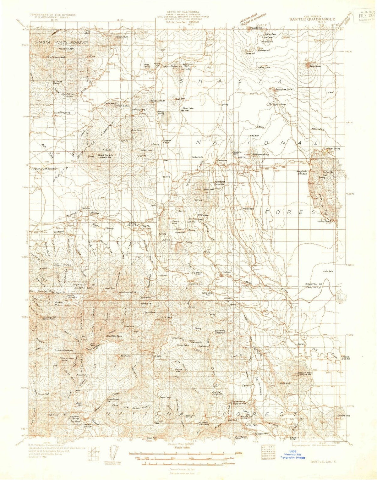 1932 Bartle, CA - California - USGS Topographic Map