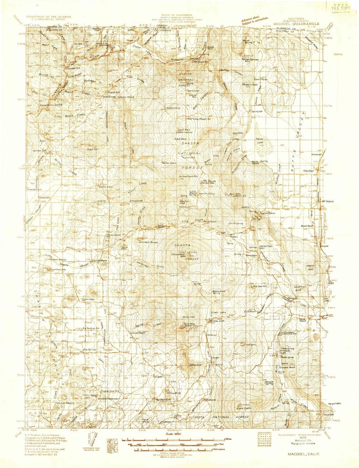 1934 Macdoel, CA - California - USGS Topographic Map