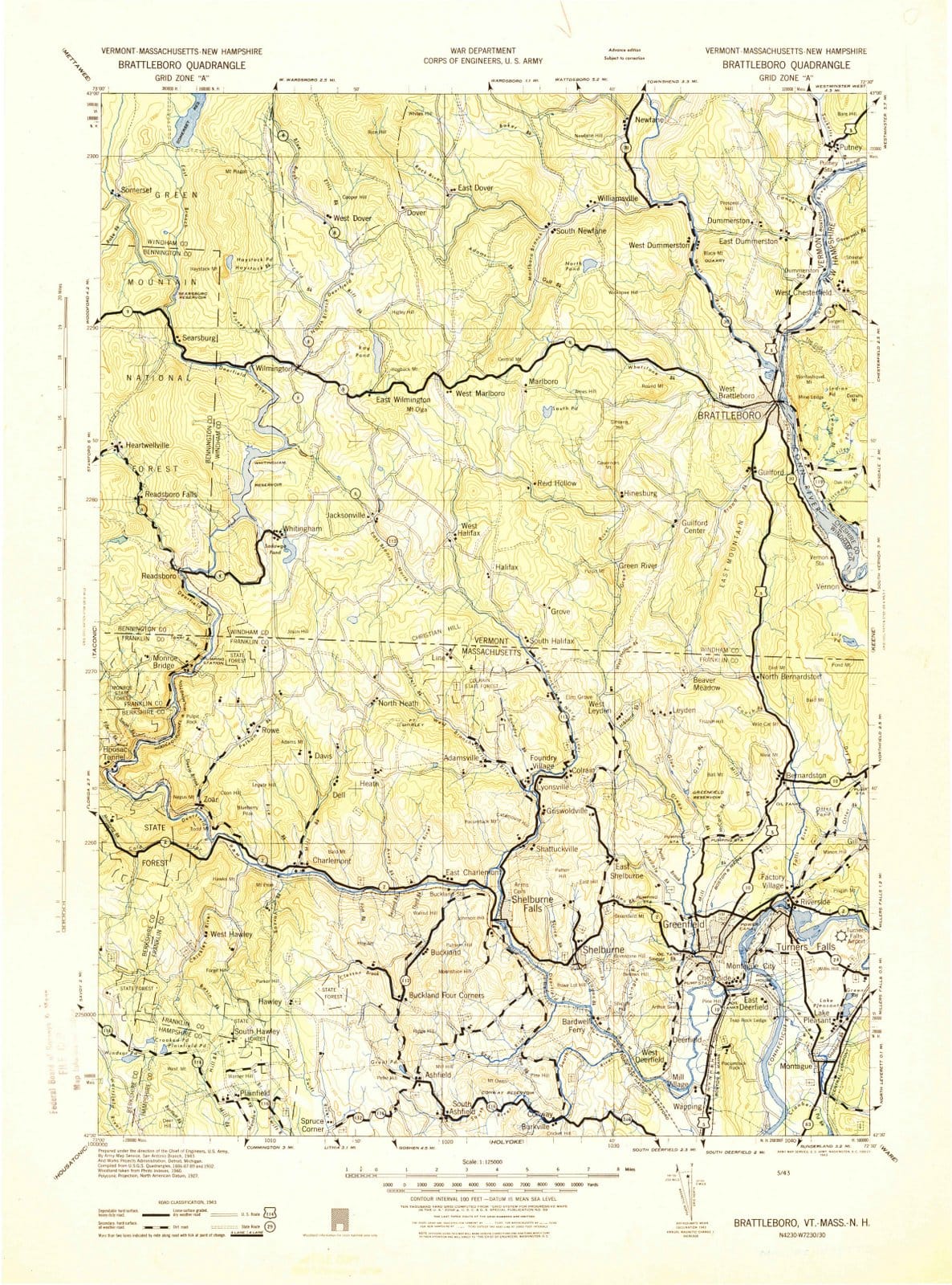 1943 Brattleboro, VT - Vermont - USGS Topographic Map