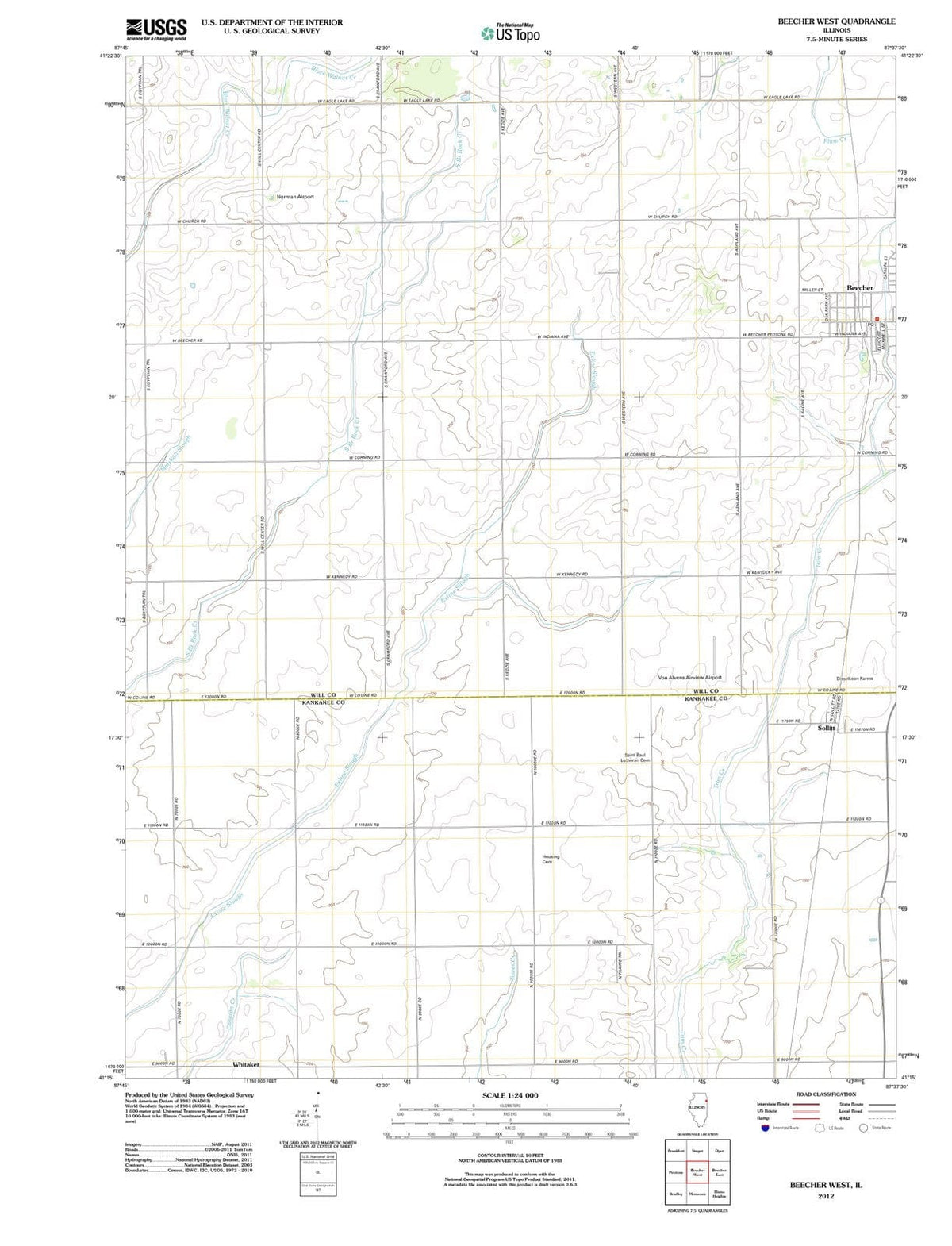 2012 Beecher West, IL - Illinois - USGS Topographic Map