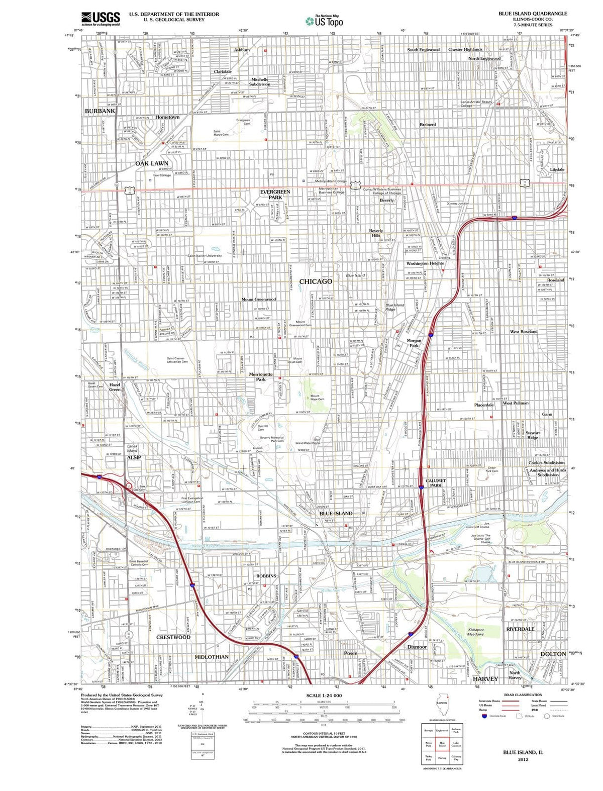 2012 Blue Island, IL - Illinois - USGS Topographic Map