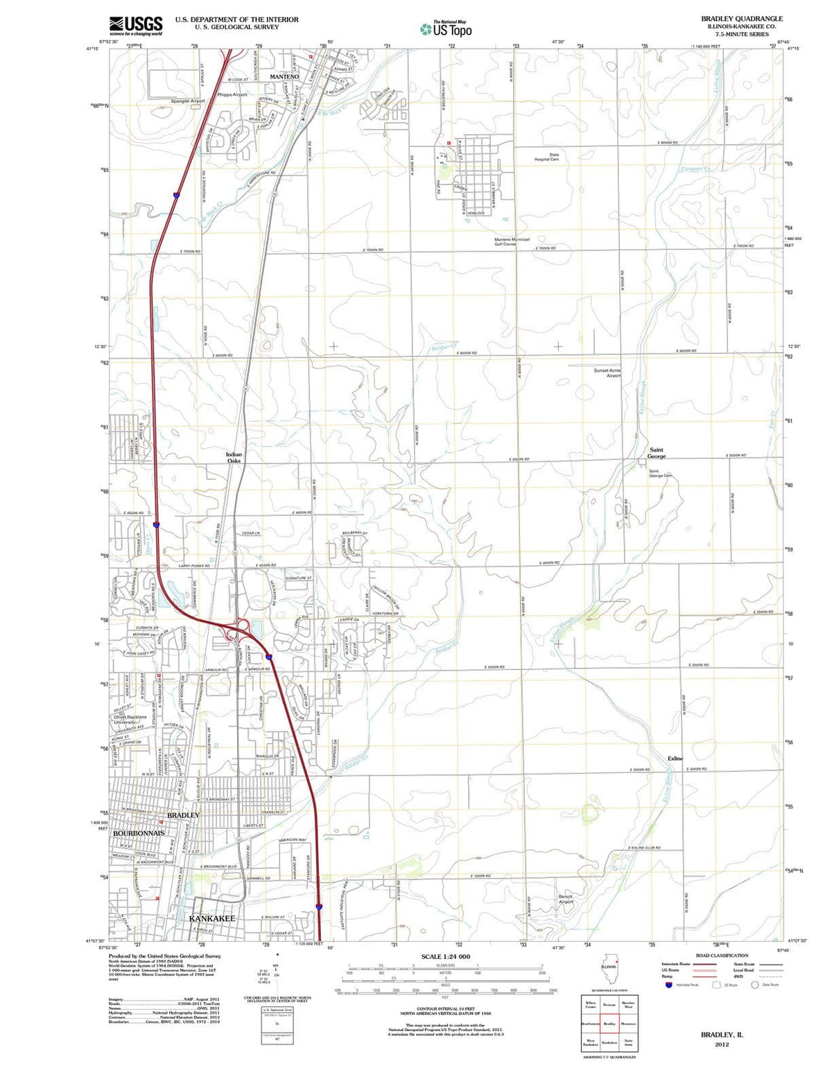 2012 Bradley, IL - Illinois - USGS Topographic Map