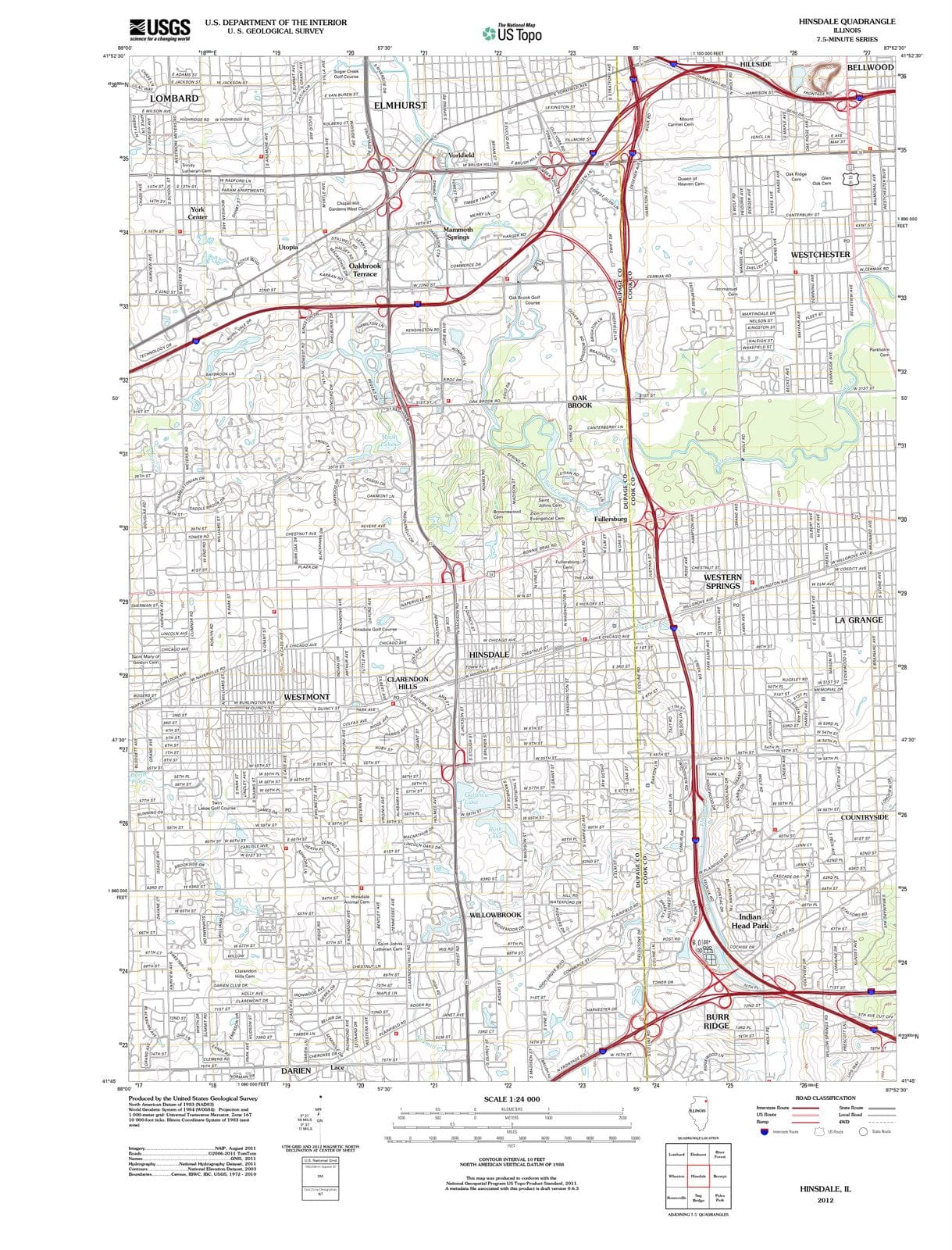 2012 Hinsdale, IL - Illinois - USGS Topographic Map