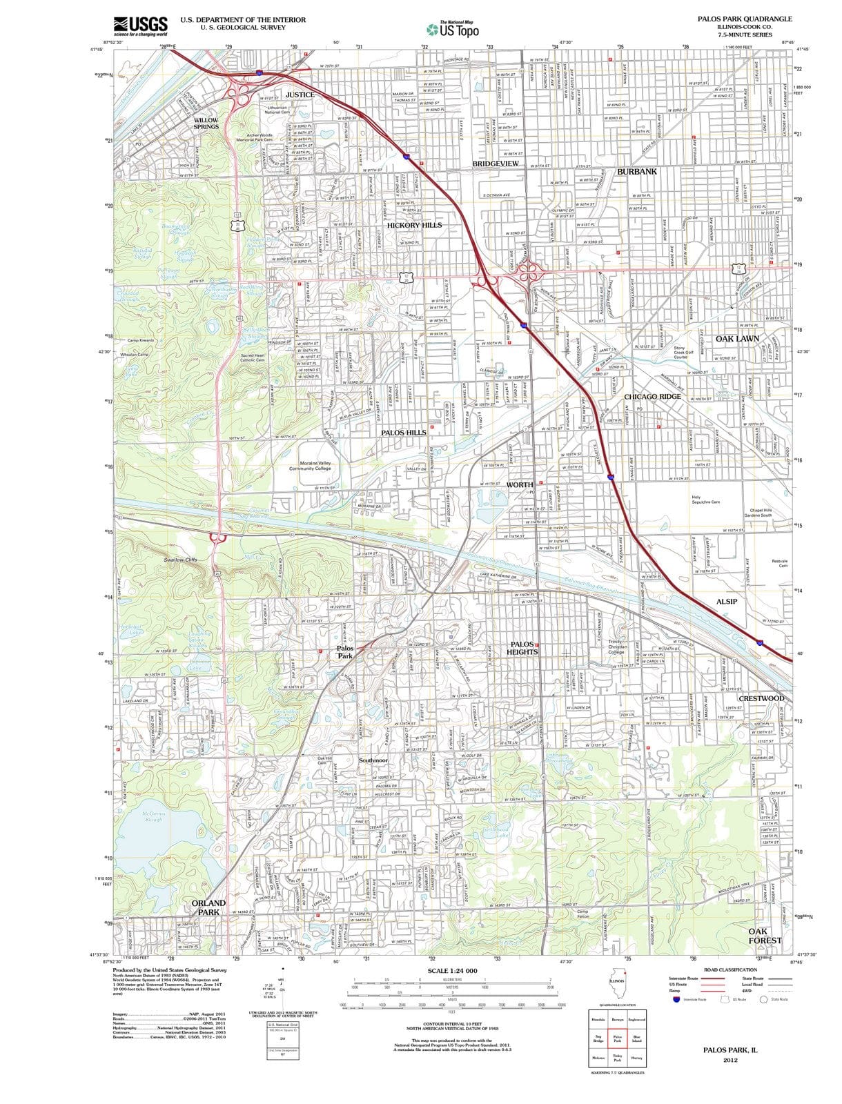 2012 Palos Park, IL - Illinois - USGS Topographic Map