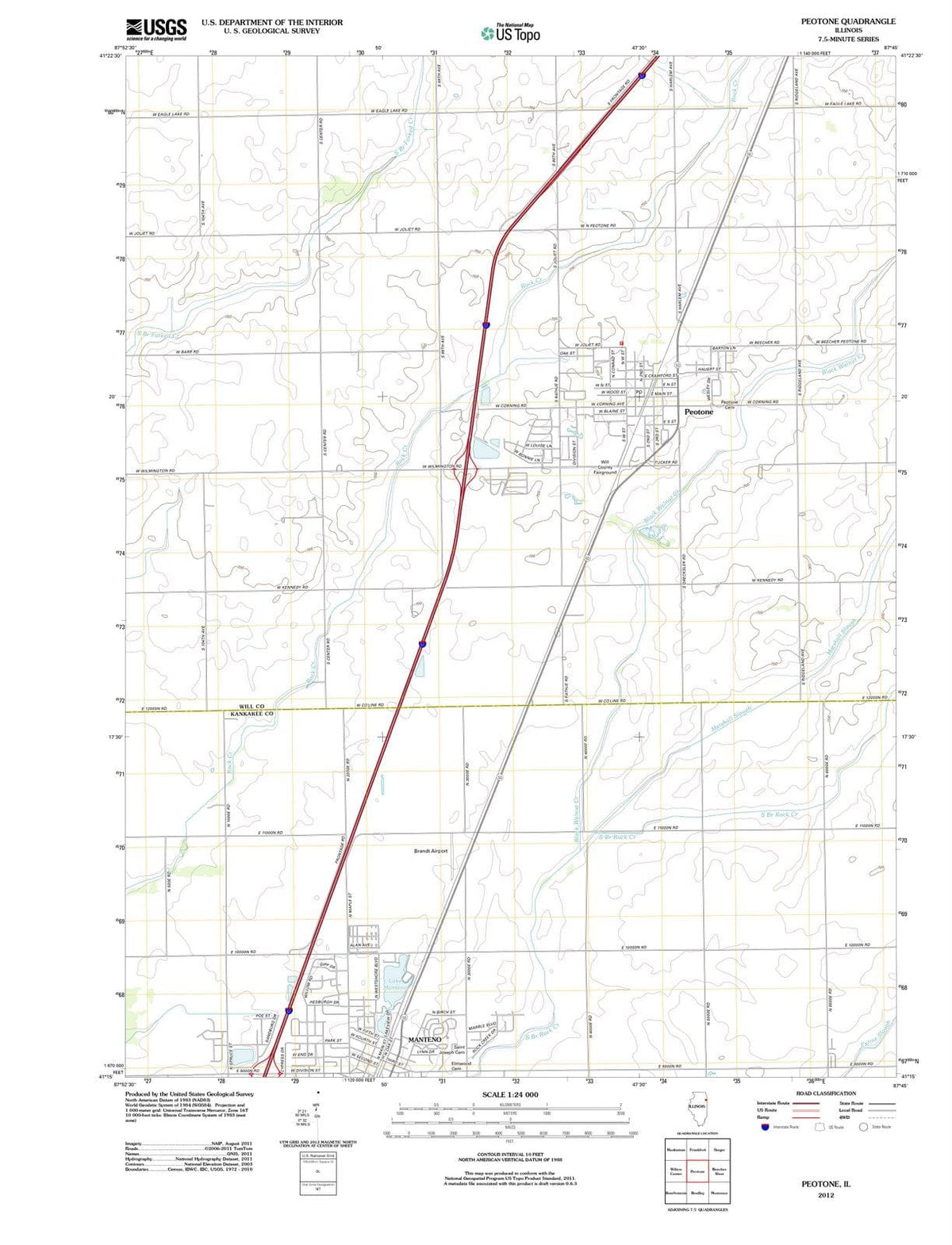 2012 Peotone, IL - Illinois - USGS Topographic Map