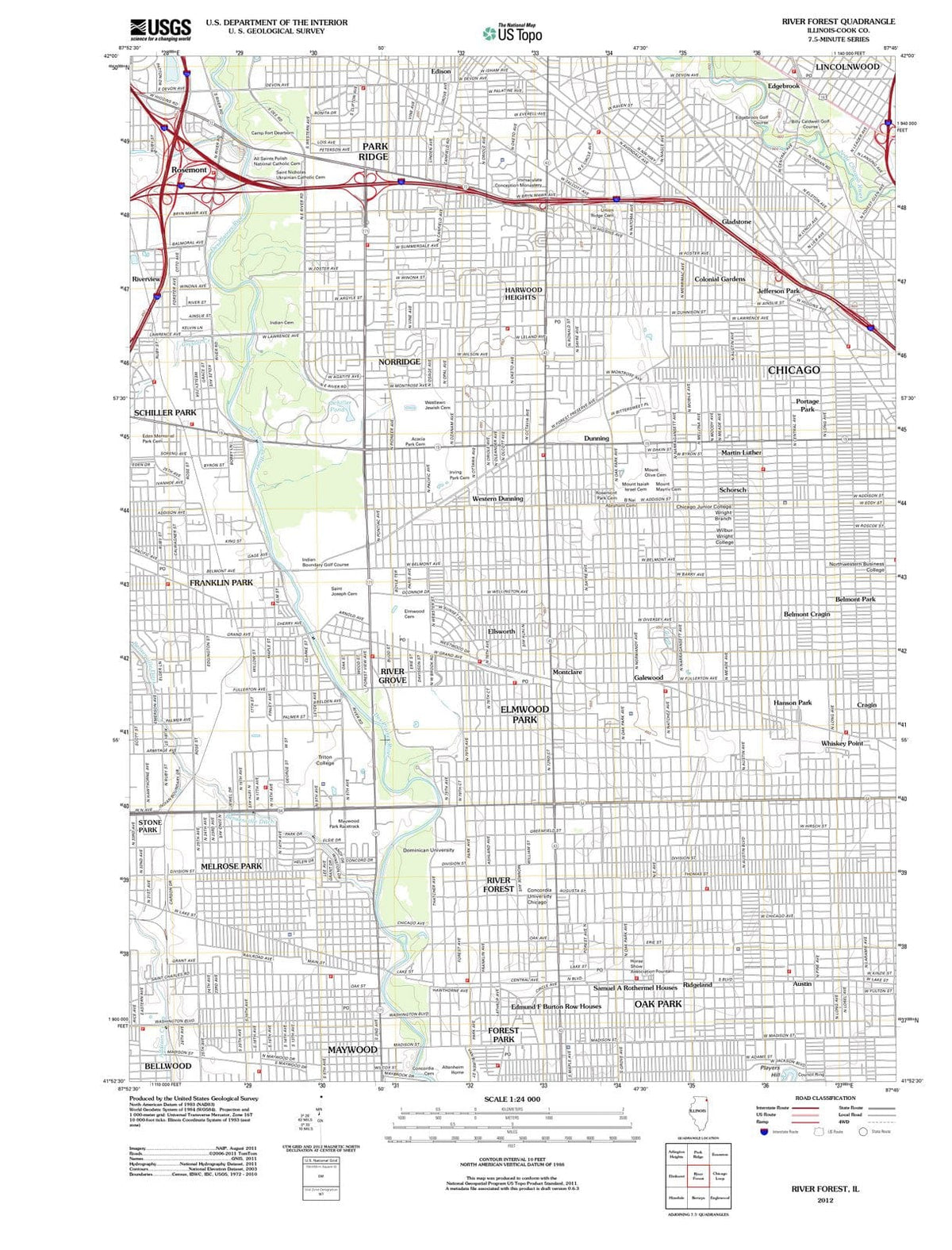 2012 River Forest, IL - Illinois - USGS Topographic Map